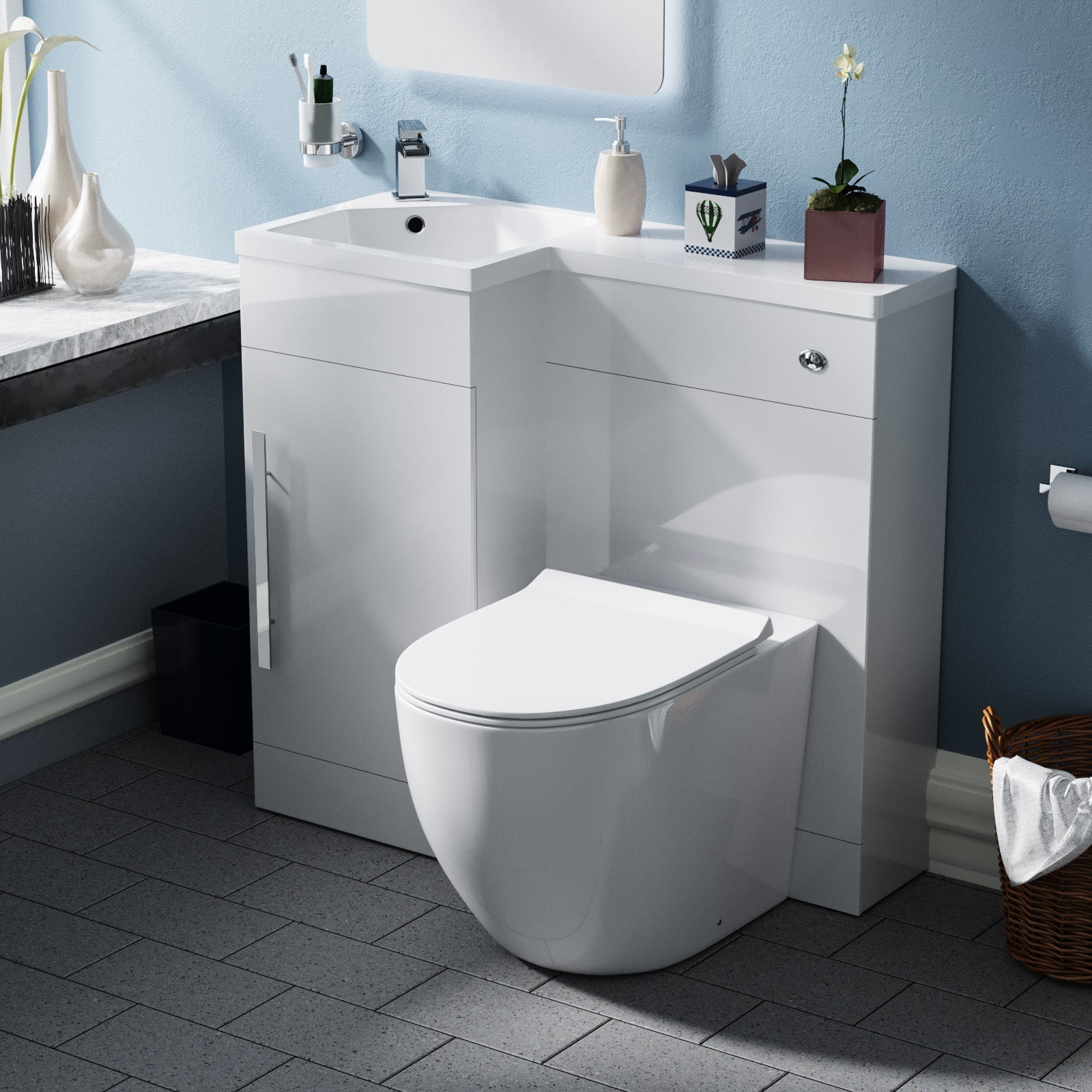 Alaska 900mm Flat Pack BTW Toilet, WC Unit & Resin Basin White
