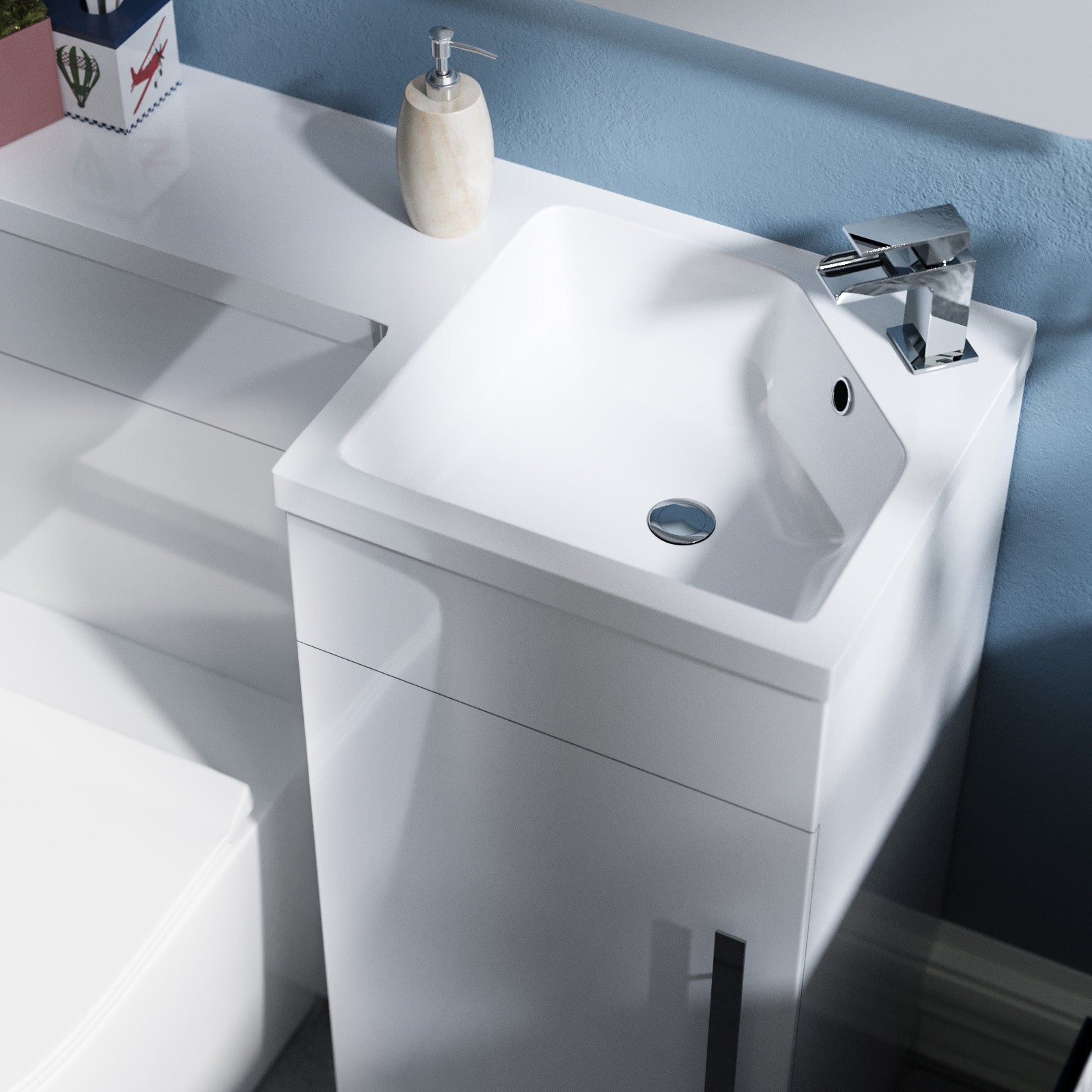 Alaska 900mm Flat Pack BTW Toilet, WC Unit & Resin Basin White