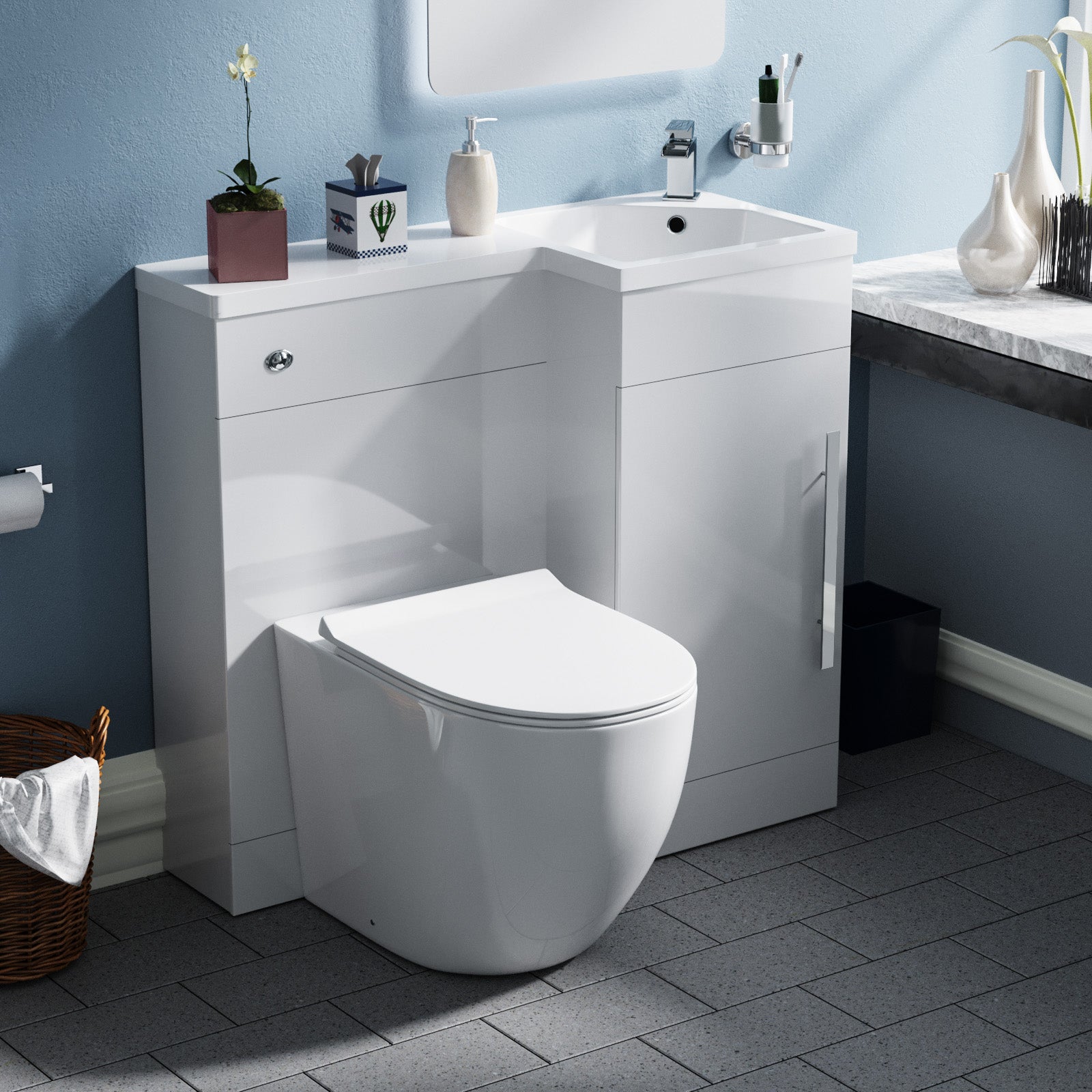 Alaska 900mm Flat Pack BTW Toilet, WC Unit & Resin Basin White