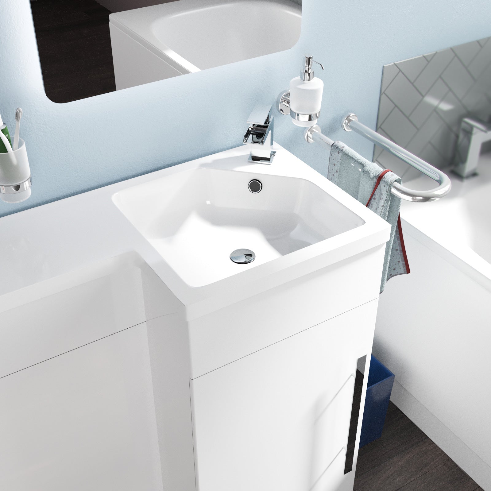Alaska 900mm L-Shape Right Hand Bathroom White Basin Vanity WC Unit Flat Pack