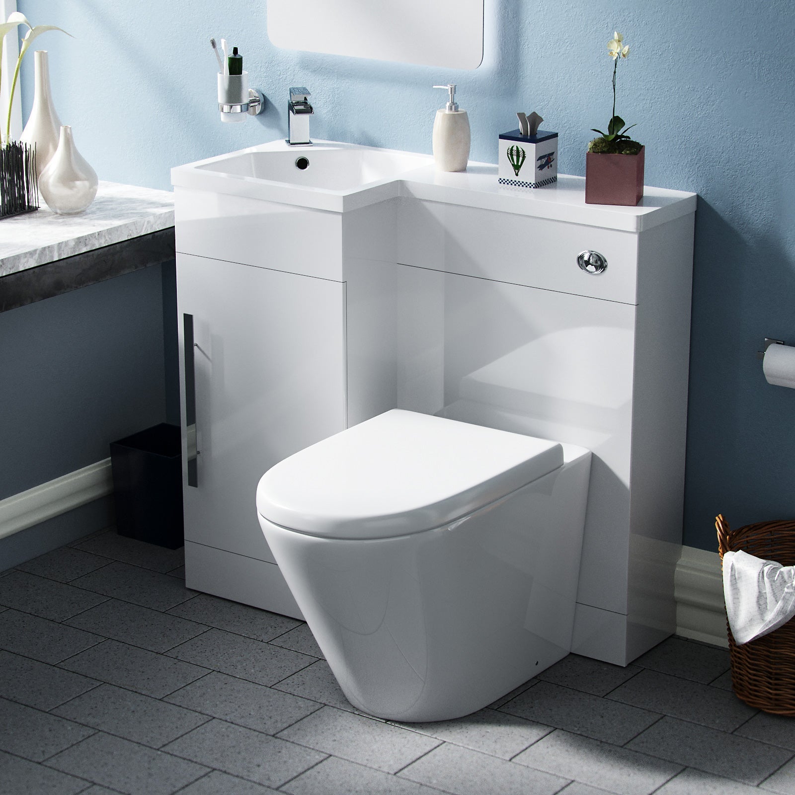 Alaska 900mm Vanity Basin Unit, WC Unit & Ellis PP Back To Wall Toilet White