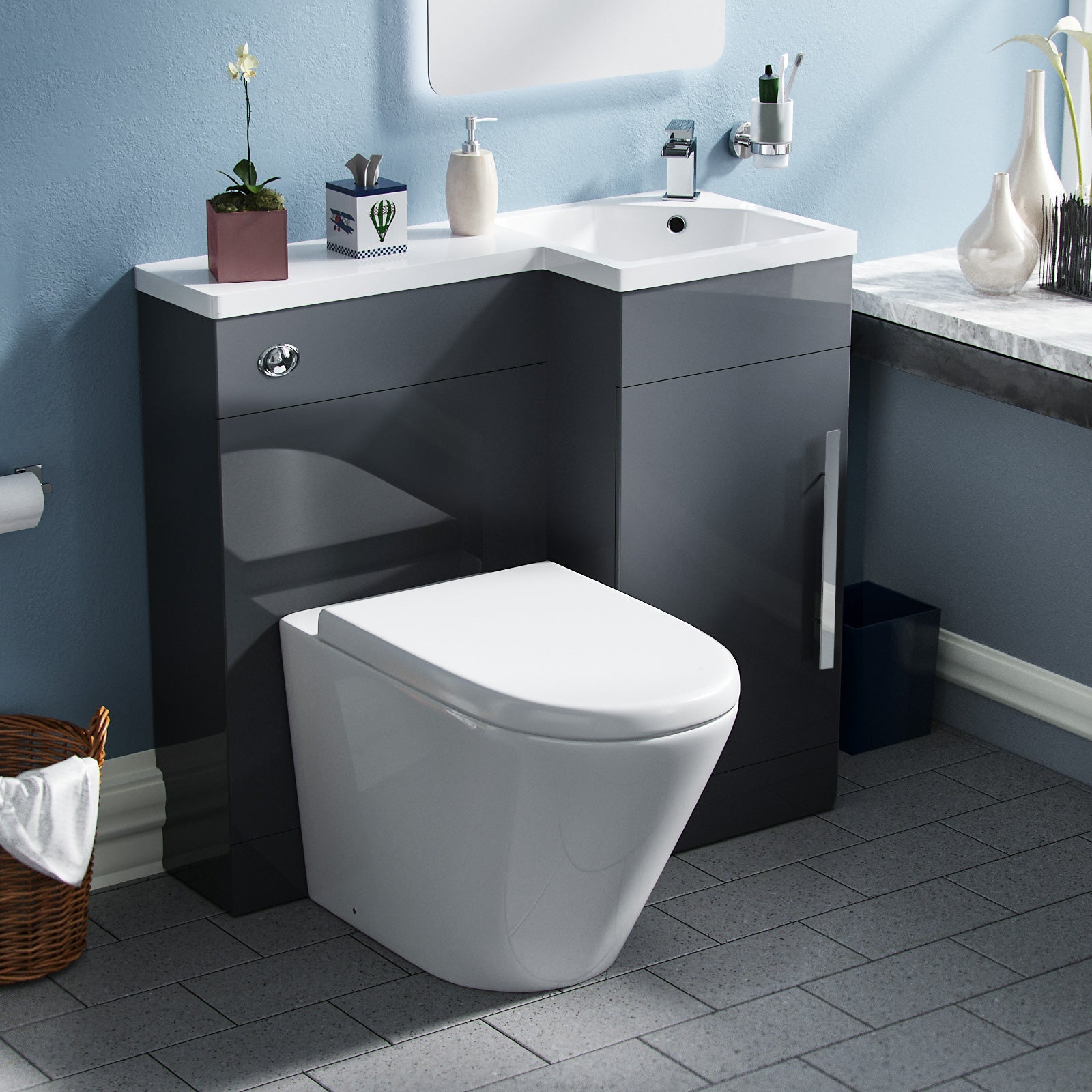 Ellen Grey 900mm Right Hand WC Basin Sink Vanity Unit and Toilet Pan