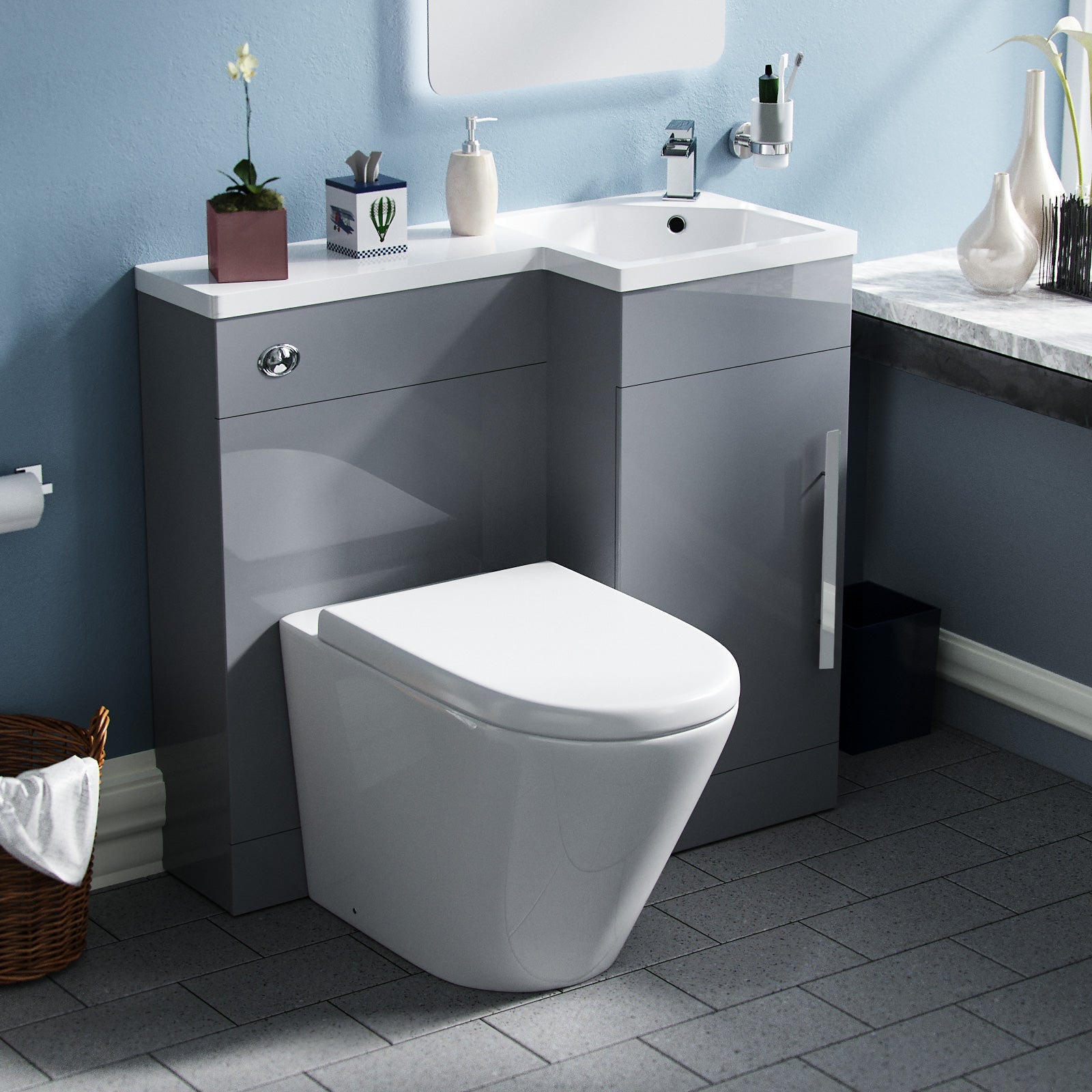 Alaska 900mm Vanity Basin Unit, WC Unit & Ellis UF Back to Wall Toilet Grey