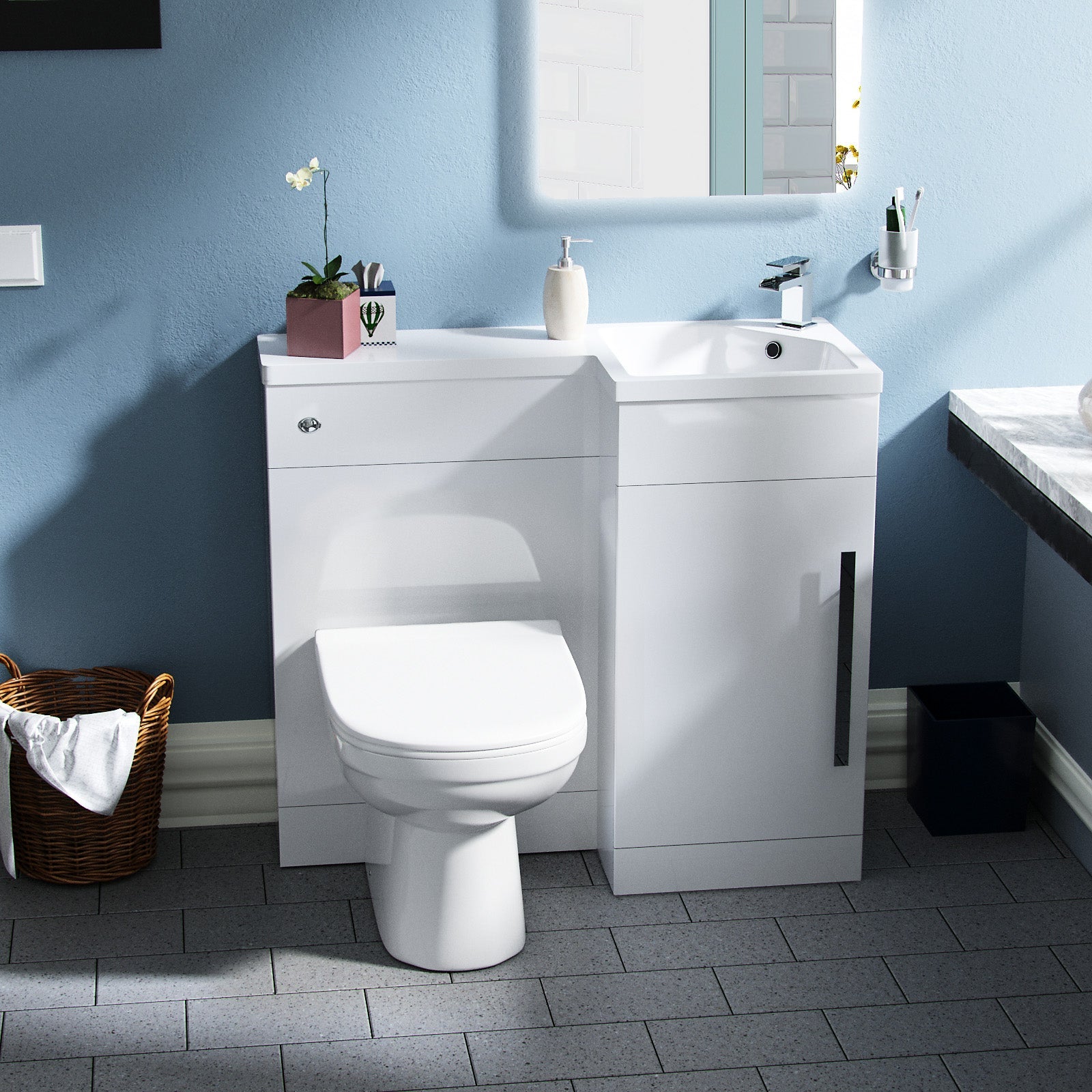 Alaska 900mm Vanity Basin Unit, WC Unit & Elso Back To Wall Toilet White
