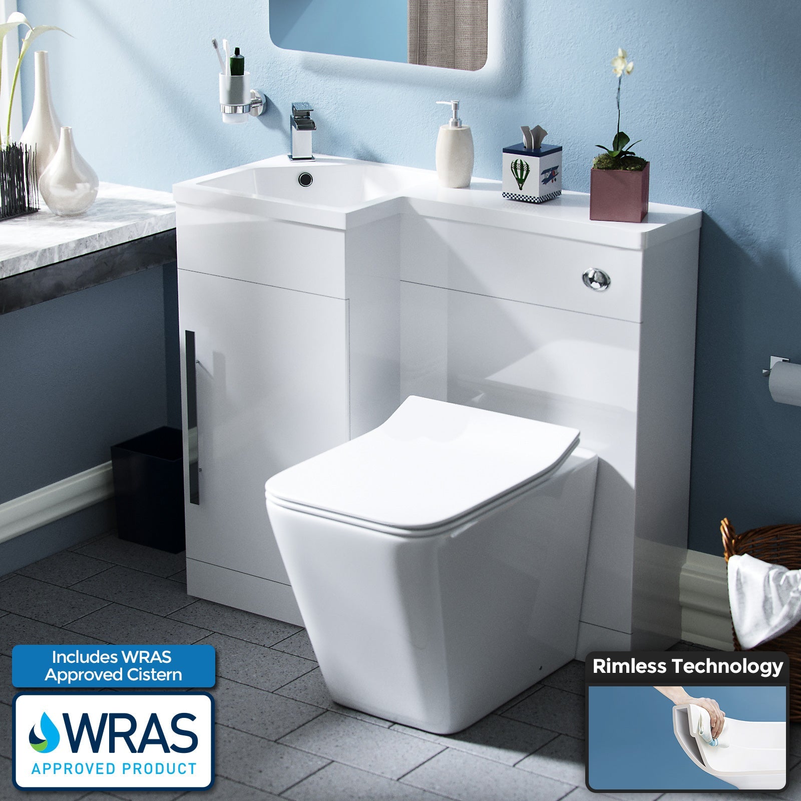 Alaska 900mm Vanity Basin Unit, WC Unit & Elora Back To Wall Toilet White