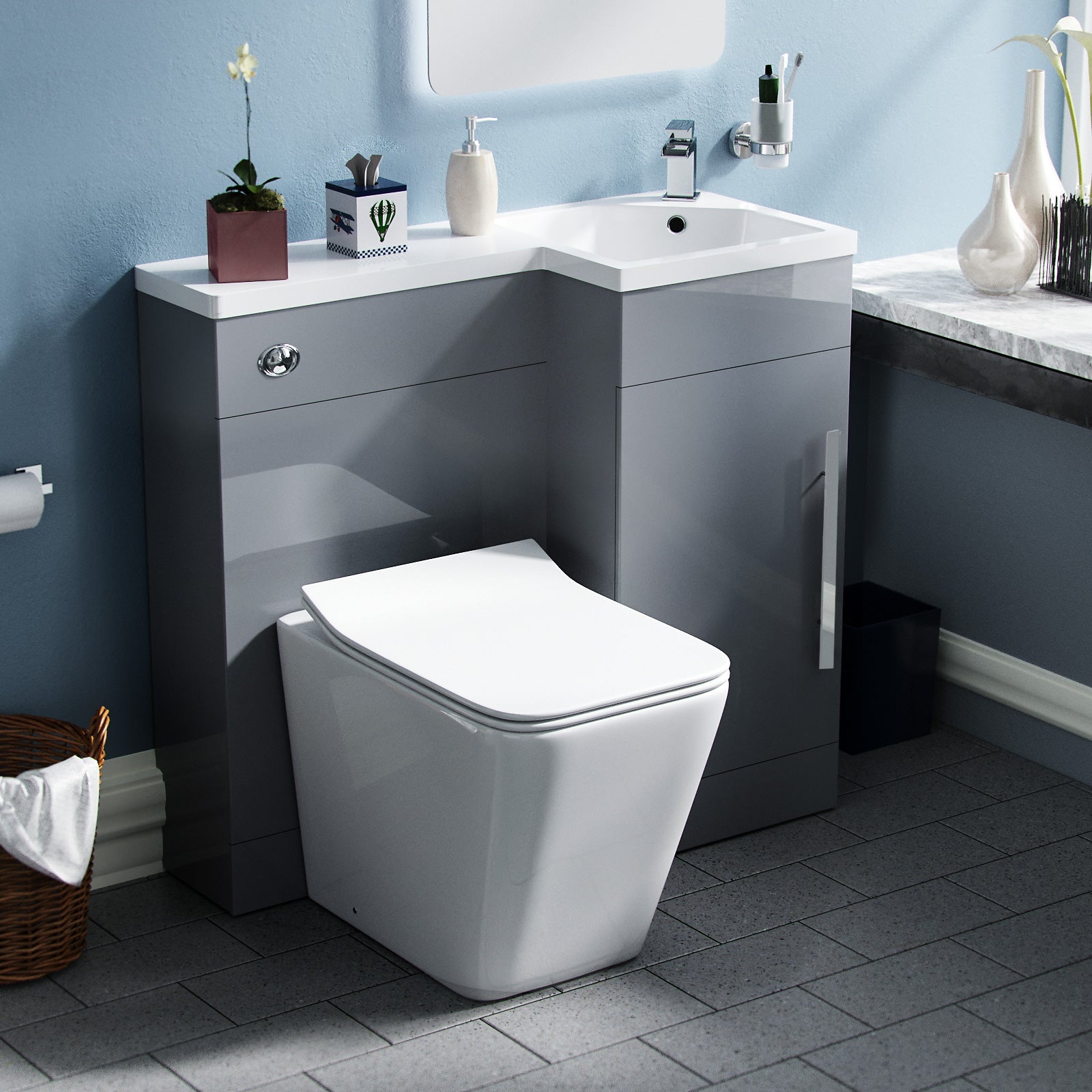 Alaska 900mm Grey Vanity Unit Basin Sink with Rimless Toilet