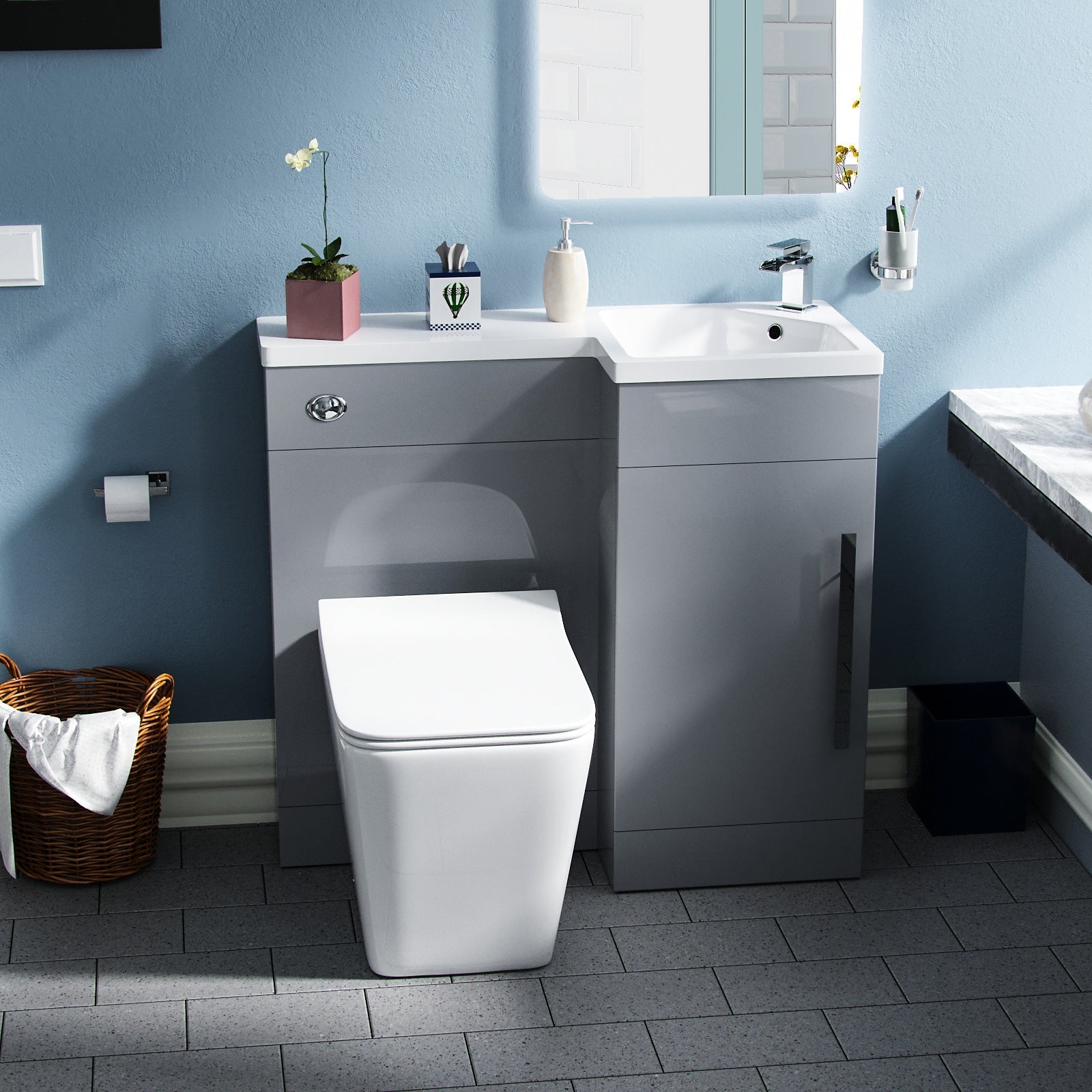 Alaska 900mm Grey Vanity Unit Basin Sink with Rimless Toilet