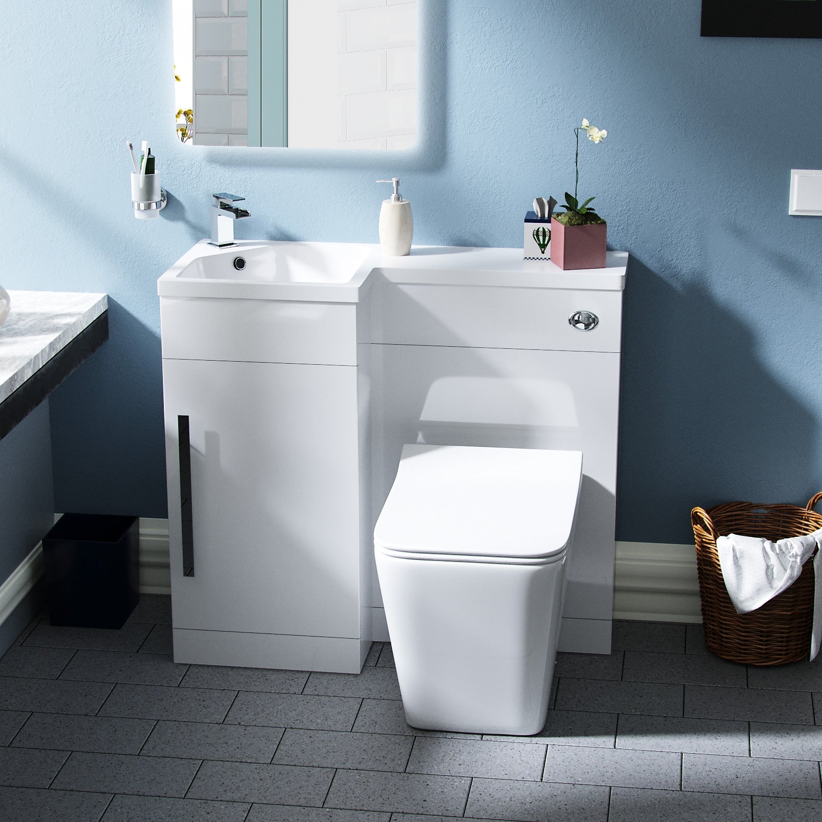 Alaska 900mm Vanity Basin Unit, WC Unit & Elora Back To Wall Toilet White