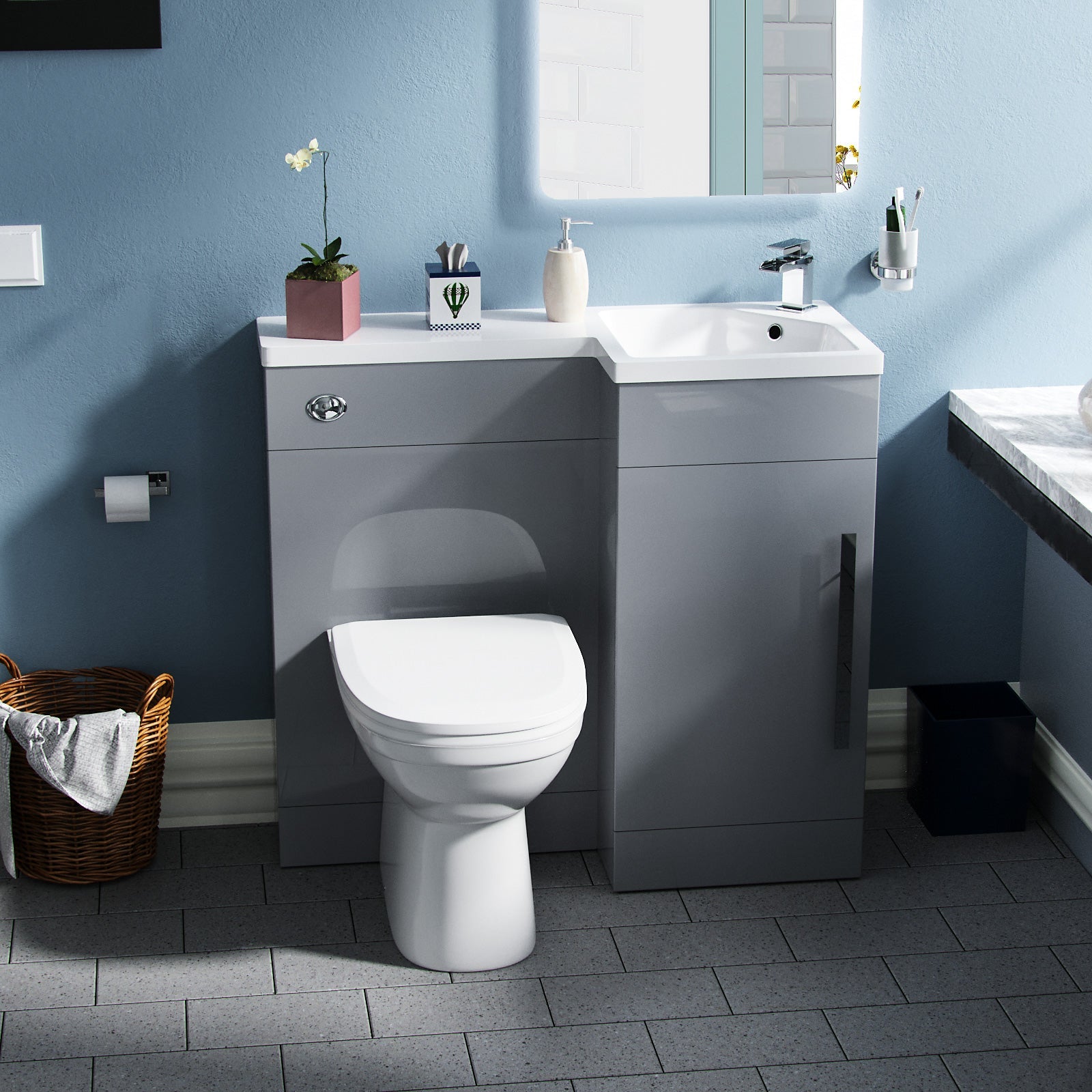 Alaska 900mm Vanity Basin Unit, WC Unit & Elso Back To Wall Toilet Grey