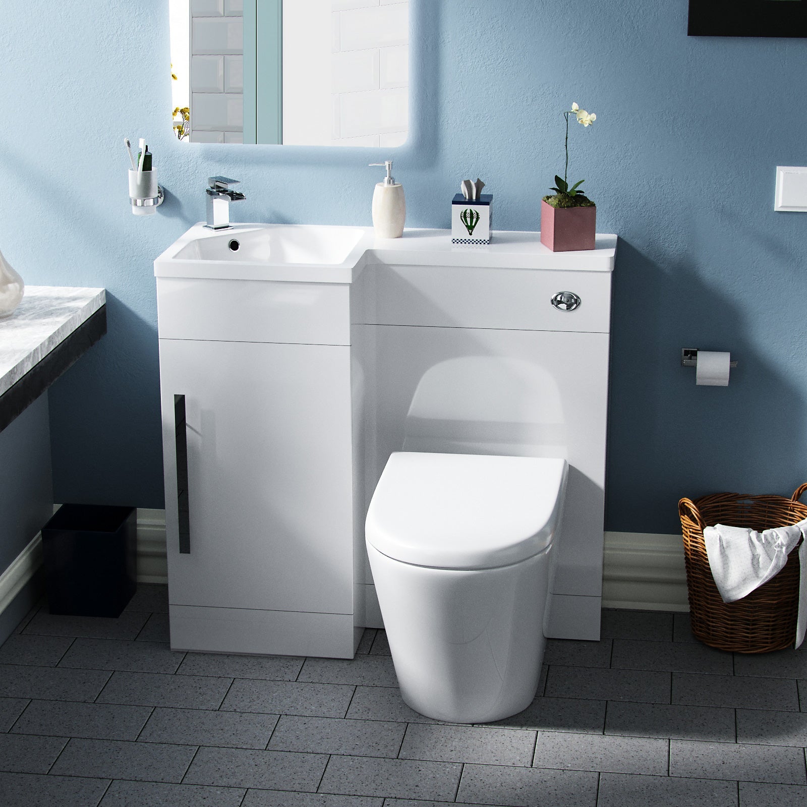 Alaska 900mm Vanity Basin Unit, WC Unit & Ellis PP Back To Wall Toilet White