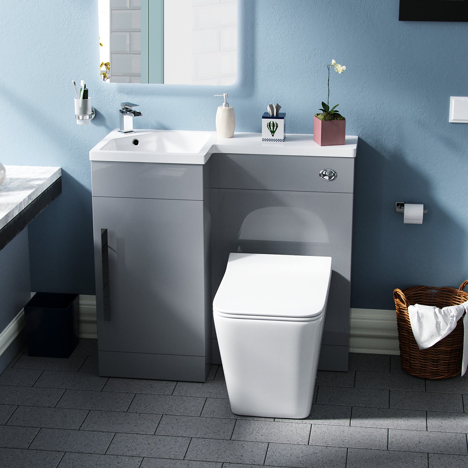 Alaska 900mm Grey Vanity Unit Basin Sink with Rimless Toilet