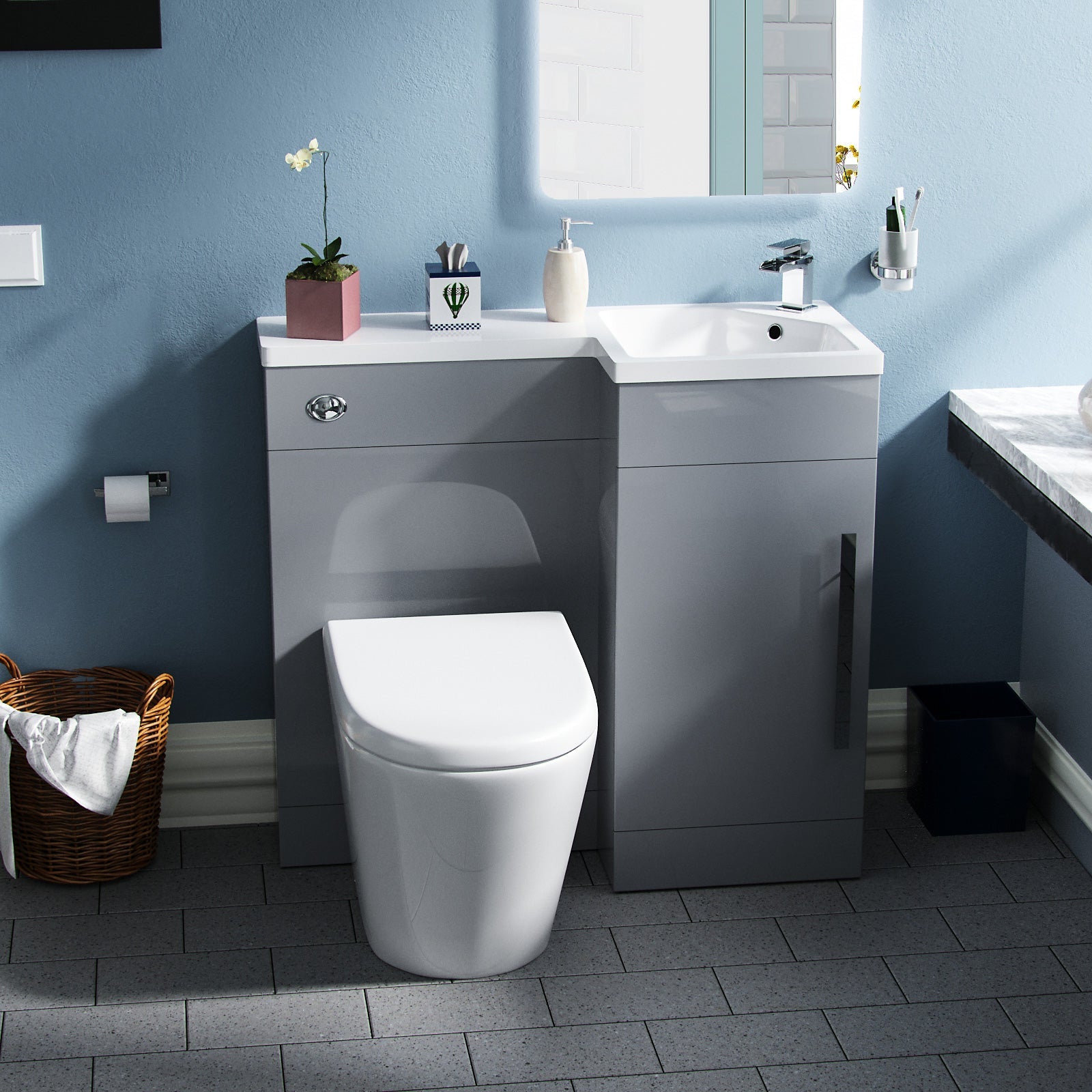Alaska 900mm Vanity Basin Unit, WC Unit & Ellis UF Back to Wall Toilet Grey