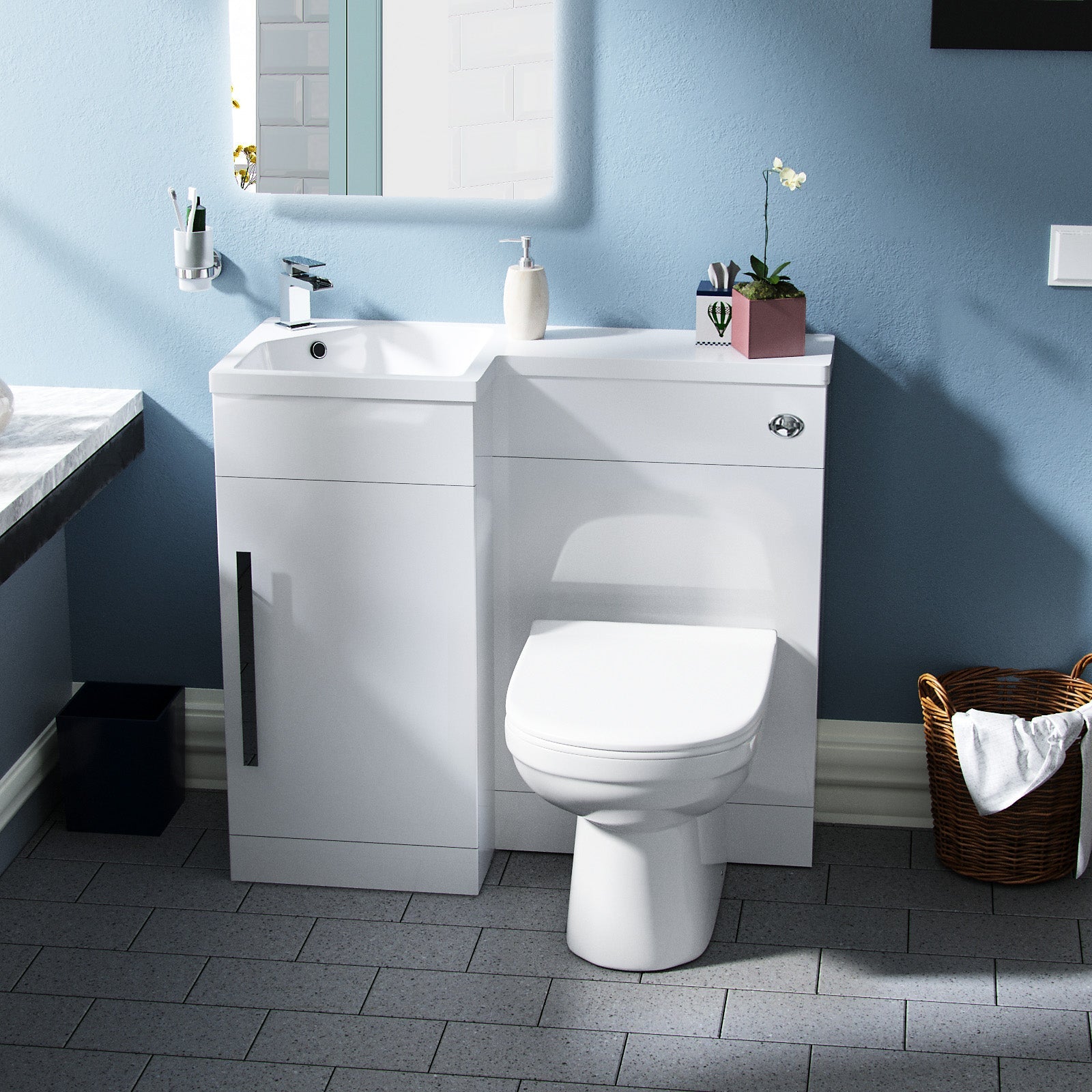 Alaska LH 900mm Vanity Basin Unit, WC Unit & Elso BTW Toilet White Flat Pack
