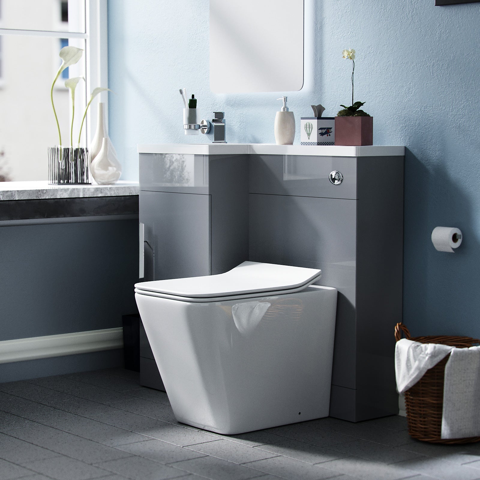 Alaska 900mm Grey Vanity Unit Basin Sink with Rimless Toilet