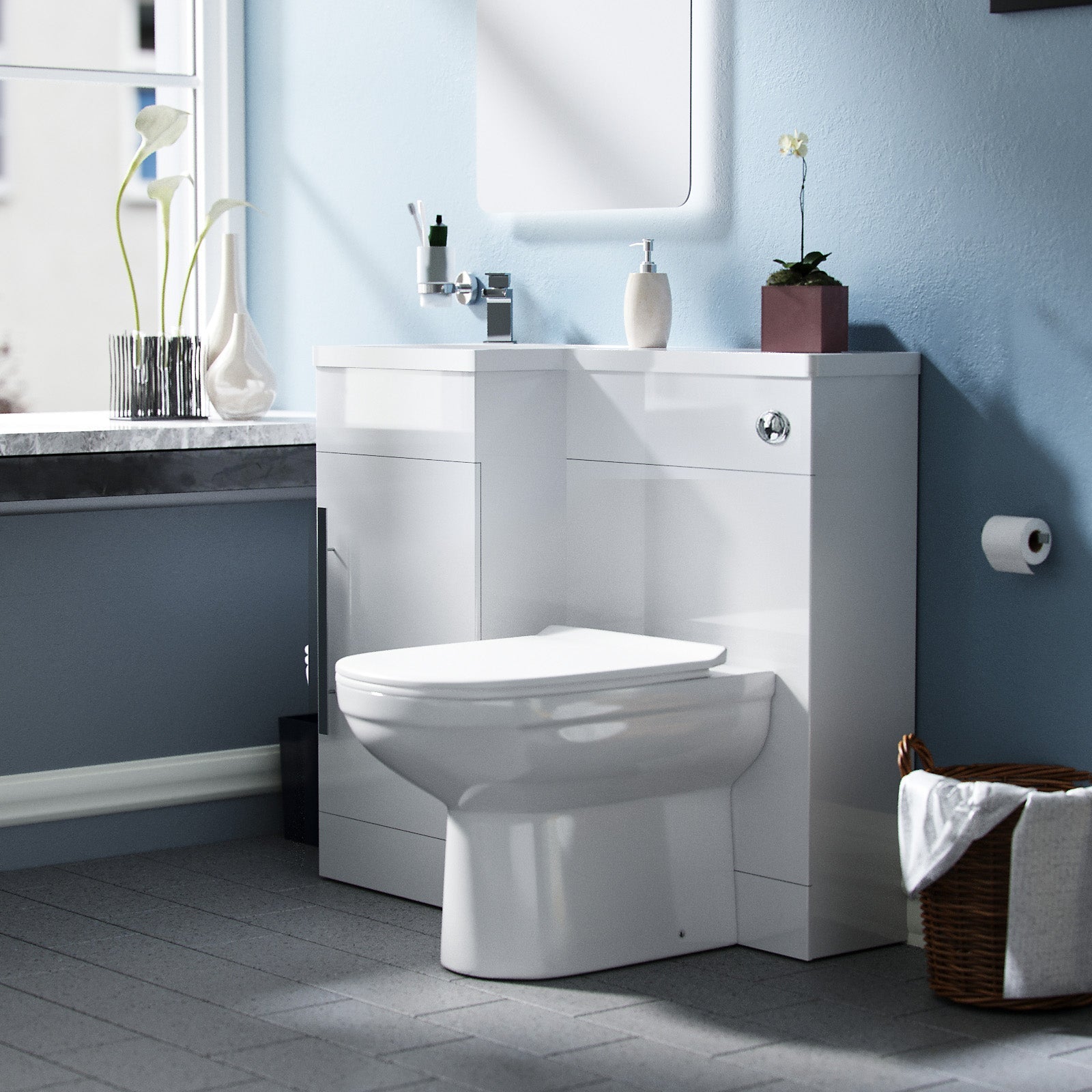 Alaska 900mm Vanity Basin Unit, WC Unit & Rimless Back To Wall Toilet White