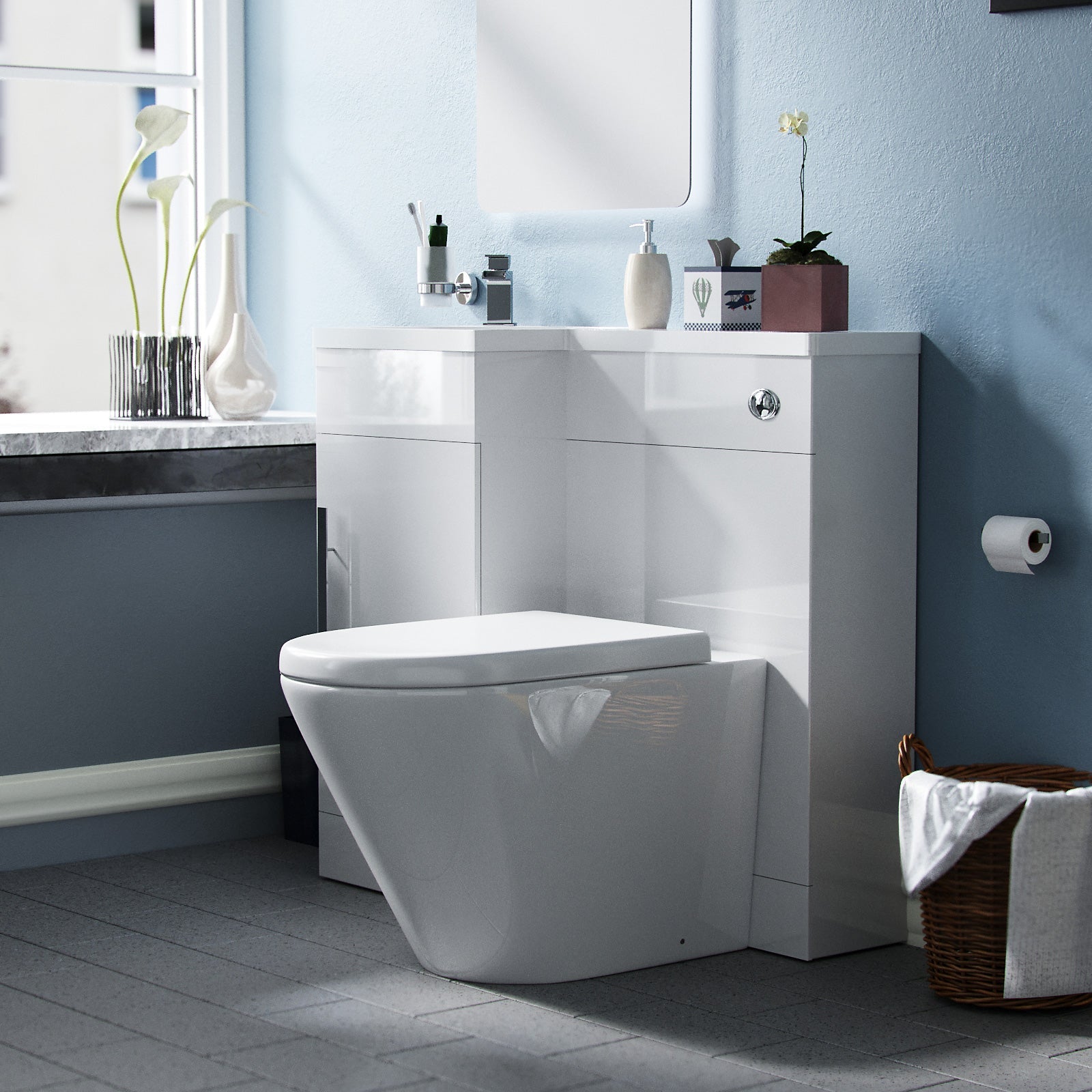 Alaska 900mm Vanity Basin Unit, WC Unit & Ellis PP Back To Wall Toilet White