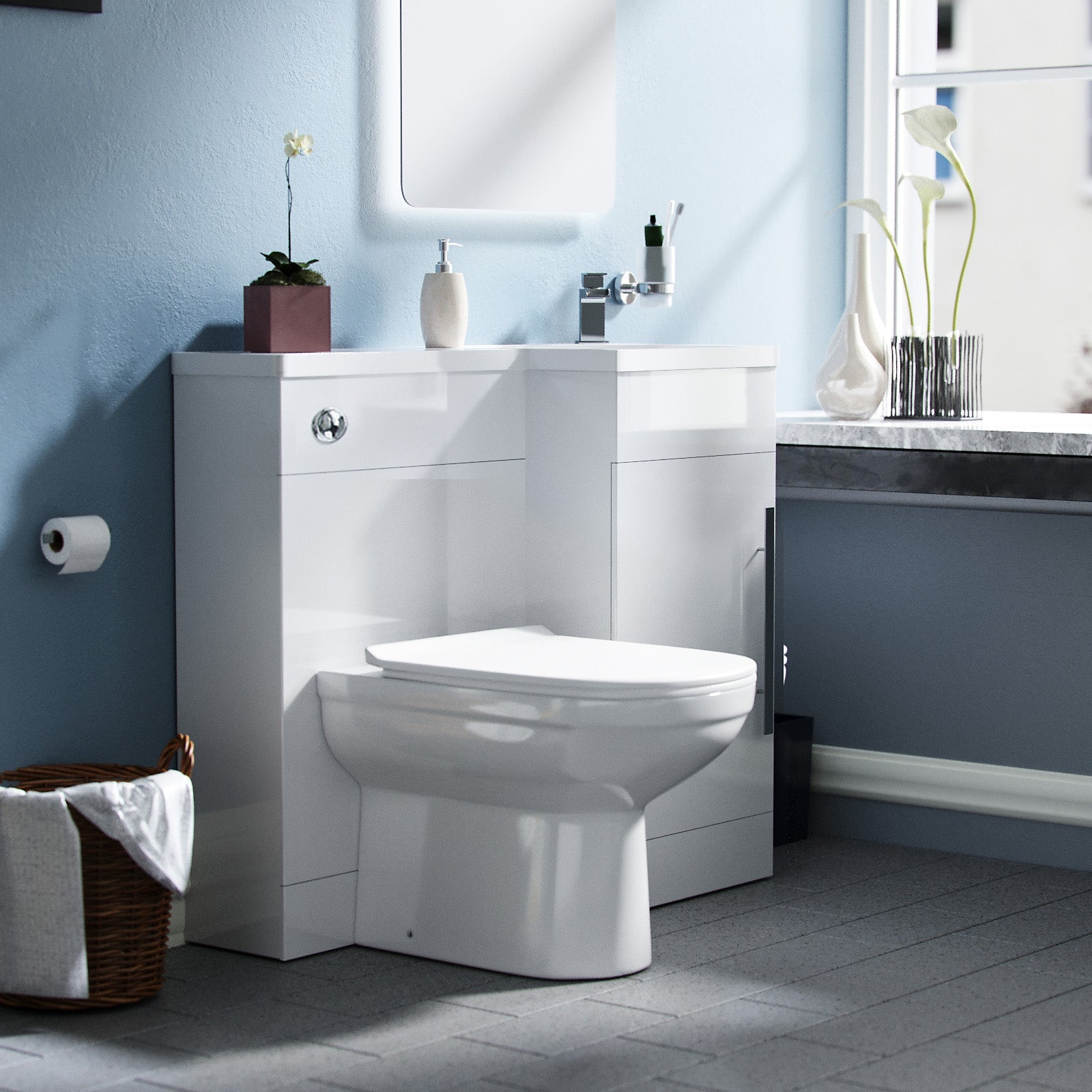 Alaska 900mm Vanity Basin Unit, WC Unit & Elso Back To Wall Toilet White