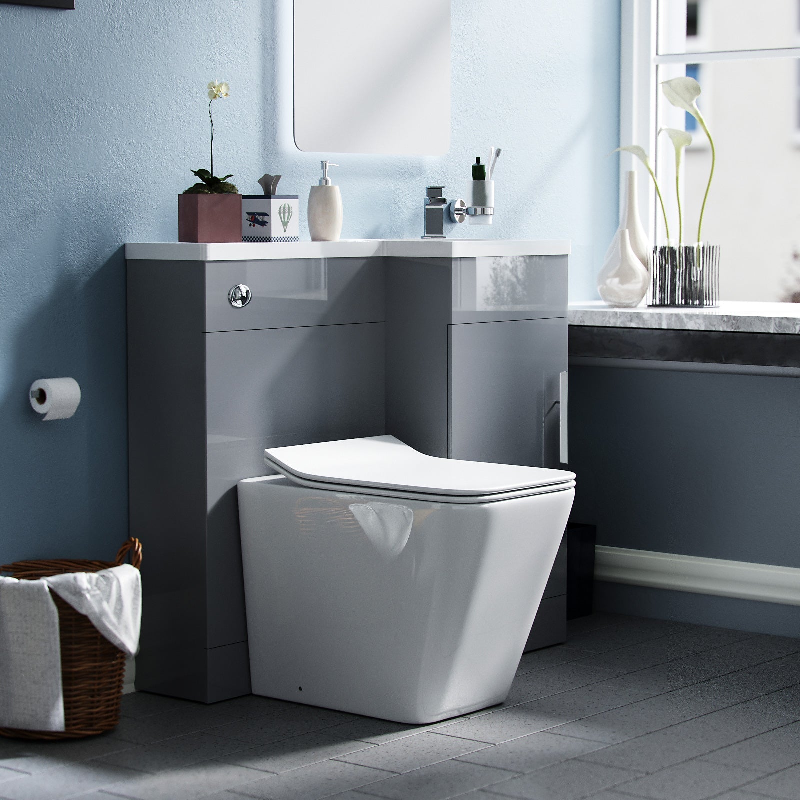 Alaska 900mm Grey Vanity Unit Basin Sink with Rimless Toilet