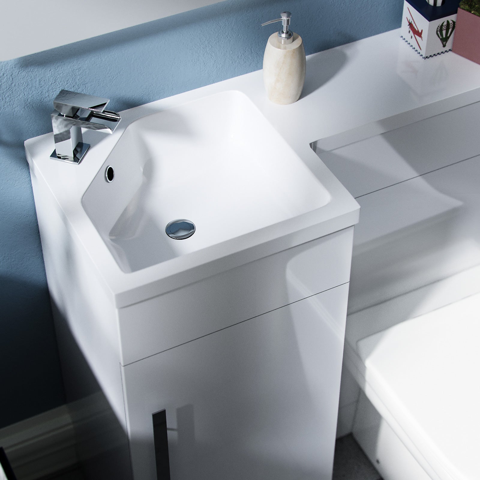 Alaska LH 900mm Vanity Basin Unit, WC Unit & Elso BTW Toilet White Flat Pack