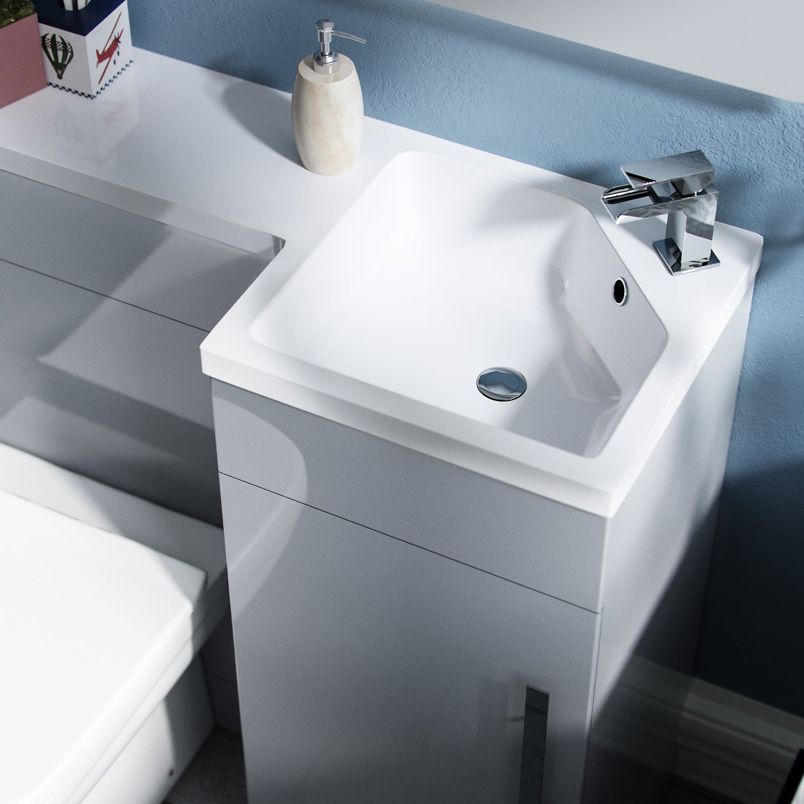 Alaska Light Grey L-Shape Right Hand 900mm Vanity Unit Toilet Furniture Flat Pack