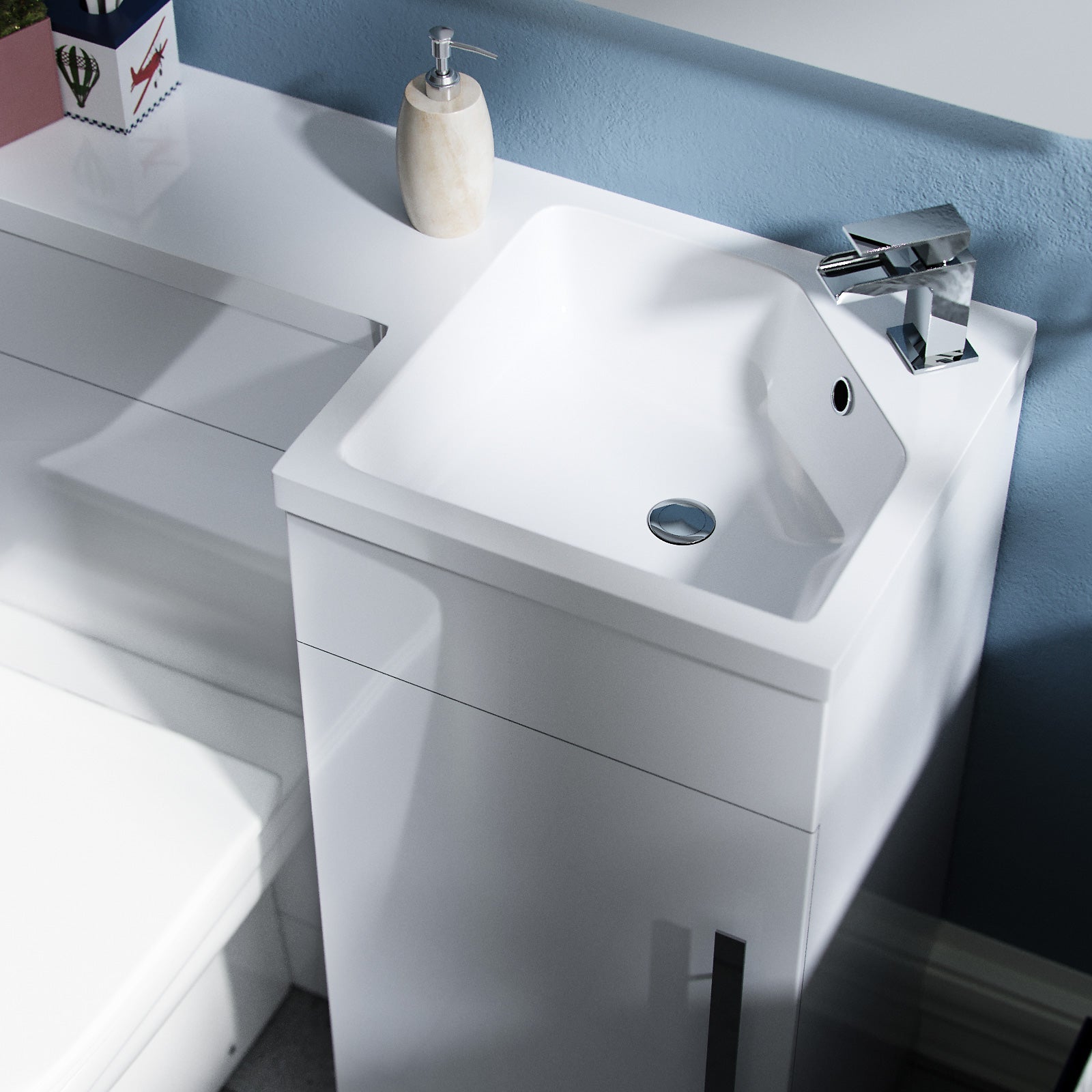 Alaska White L-Shape RH Small 900mm Vanity Unit Sink Toilet Bathroom Flat Pack