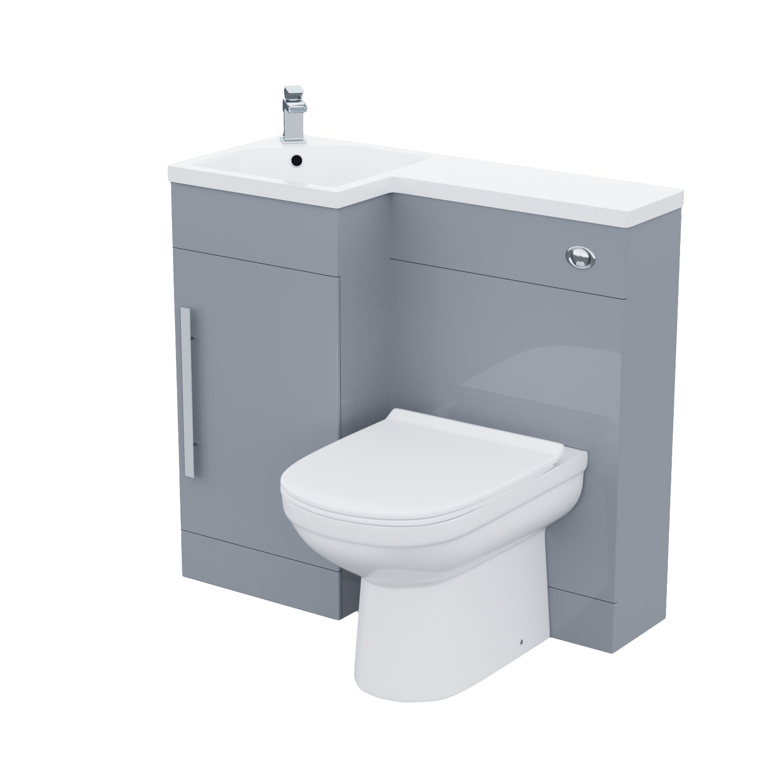 Alaska Light Grey L-Shape Left Hand 900mm Vanity Cabinet and Toilet Set Flat Pack