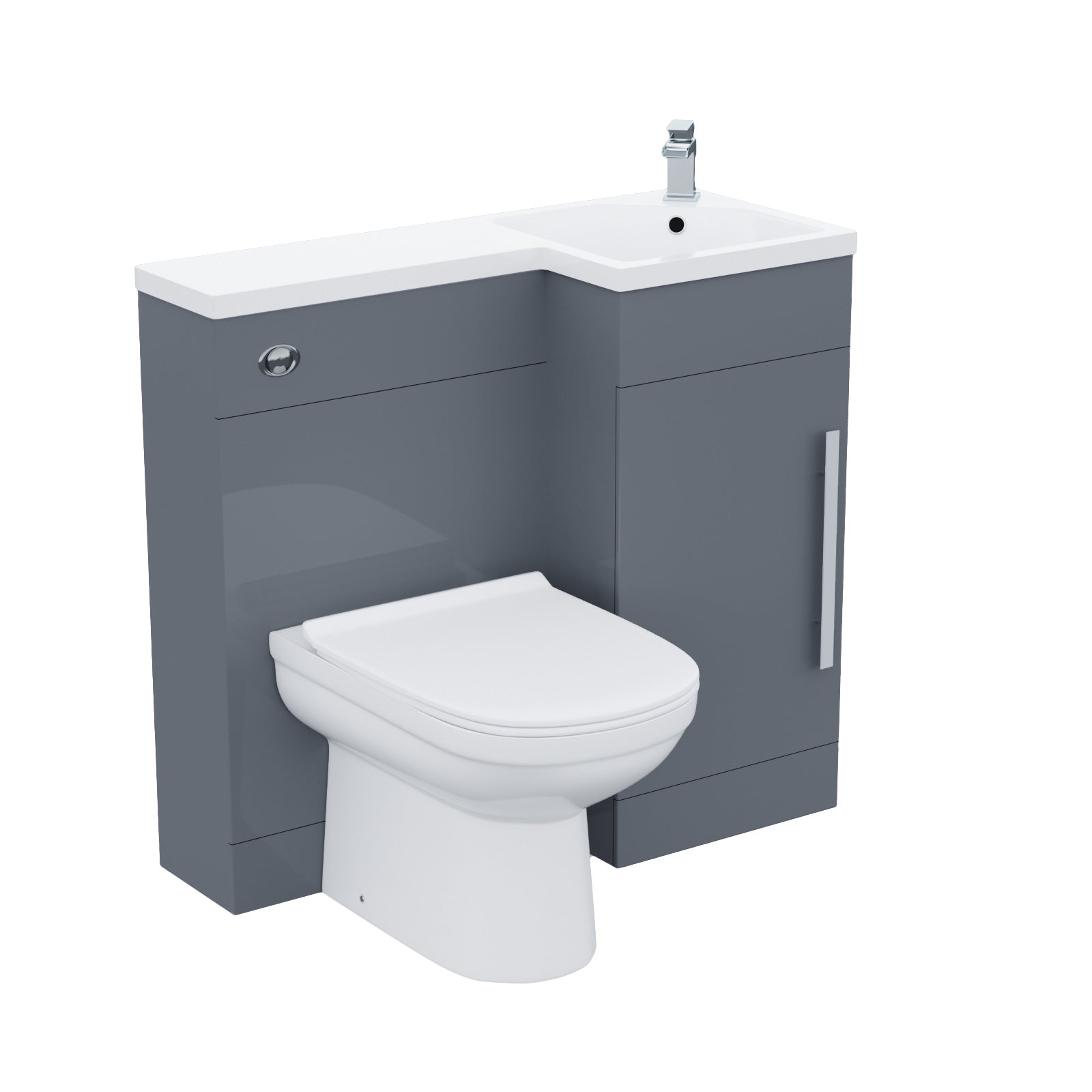 Alaska Flat Packed Compact 900mm Grey L-Shape Right Hand Vanity Unit and Toilet Bathroom