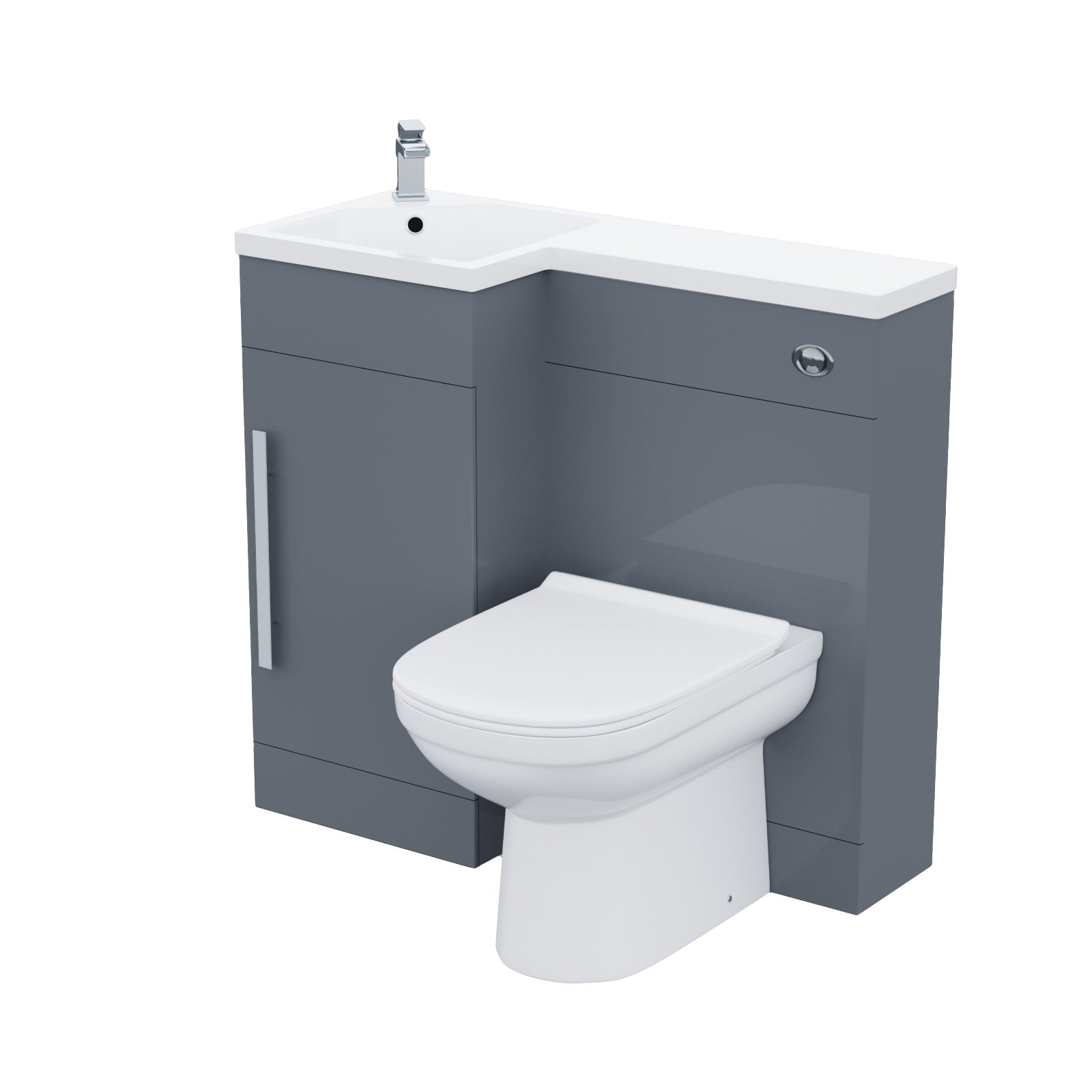 Alaska Flat Packed Compact 900mm Grey L-Shape Left Hand Vanity Unit and Toilet Bathroom