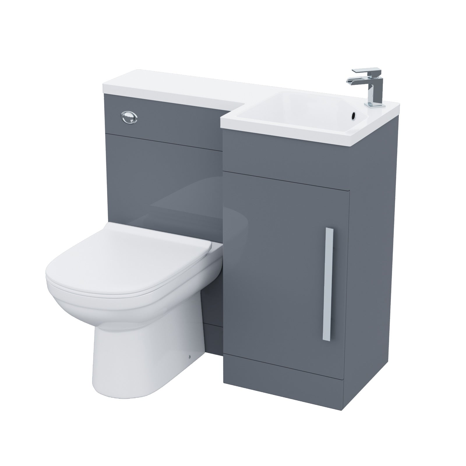Alaska Flat Packed Compact 900mm Grey L-Shape Right Hand Vanity Unit and Toilet Bathroom