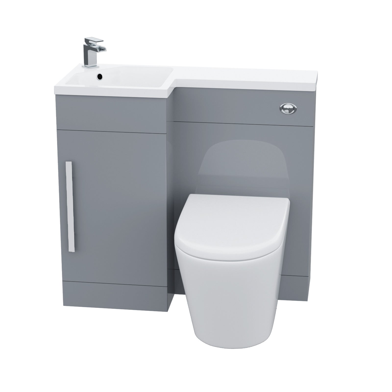 Alaska 900mm Light Grey Left Hand WC Vanity Unit Sink Toilet Suite Flat Pack