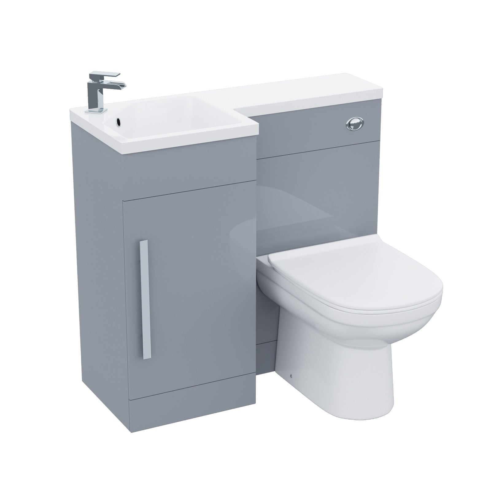 Alaska Light Grey L-Shape Left Hand 900mm Vanity Cabinet and Toilet Set Flat Pack