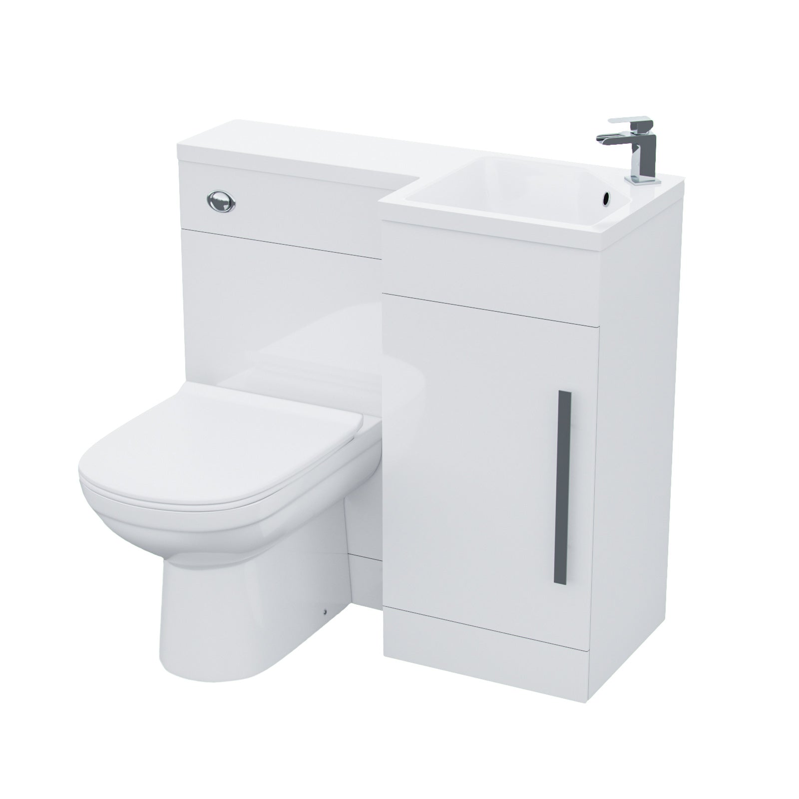 Alaska White L-Shape RH Small 900mm Vanity Unit Sink Toilet Bathroom Flat Pack