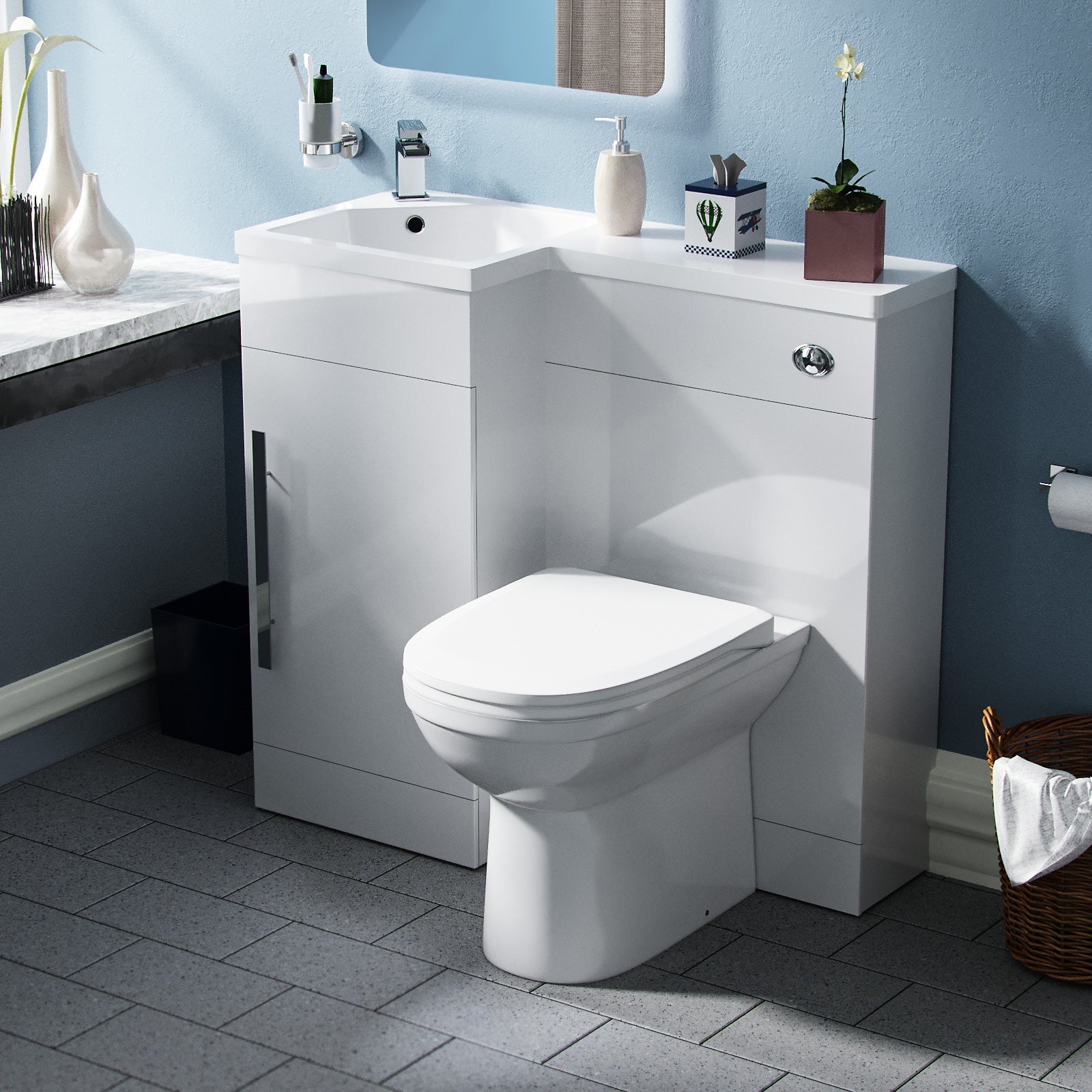 Alaska 900mm Vanity Basin Unit, WC Unit & Welbourne Back To Wall Toilet White