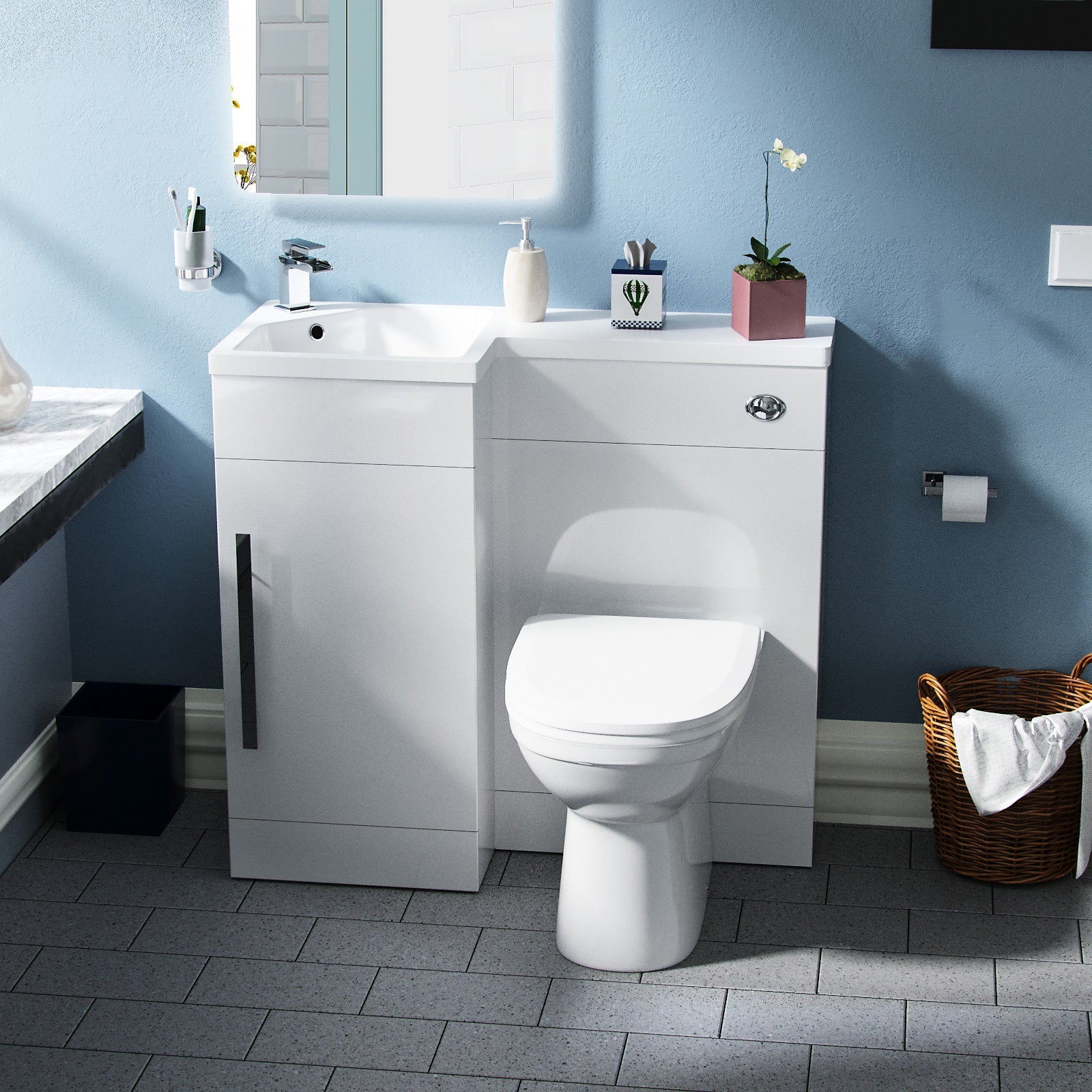 Alaska 900mm Vanity Basin Unit, WC Unit & Welbourne Back To Wall Toilet White
