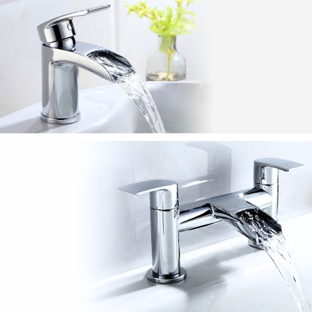 Vago Modern Bathroom Design Waterfall Basin Sink Mono Mixer Tap & Bath Filler Tap