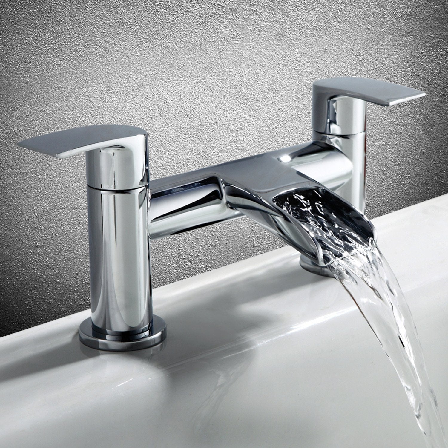 Lucy Contemporary Waterfall Design Chrome Basin Mixer Tap & Bath Filler Tap