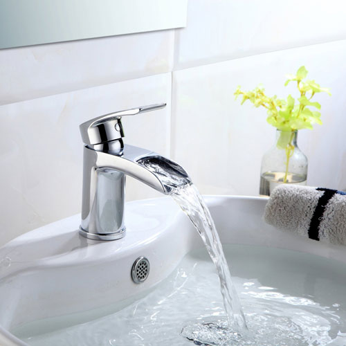 Vago Modern Set Of Waterfall Basin Mono Mixer Tap & Bath Shower Mixer Tap With Handset Kit