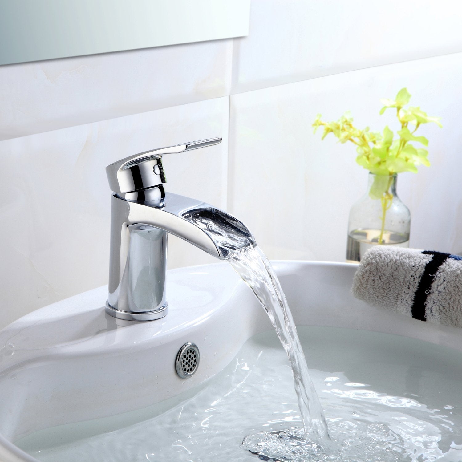 Vago Modern Bathroom Design Waterfall Basin Sink Mono Mixer Tap & Bath Filler Tap