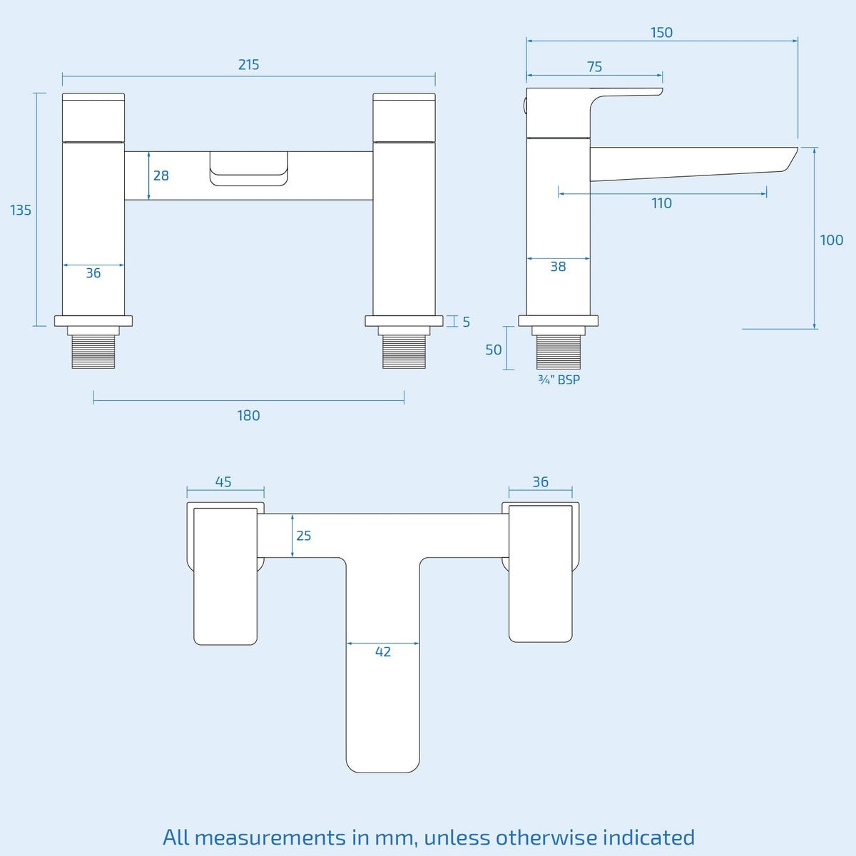 1700mm Bathtub with Bath Screen, 560mm Pedestal Basin & Close Coupled Toilet - Set with Matte Black Fittings