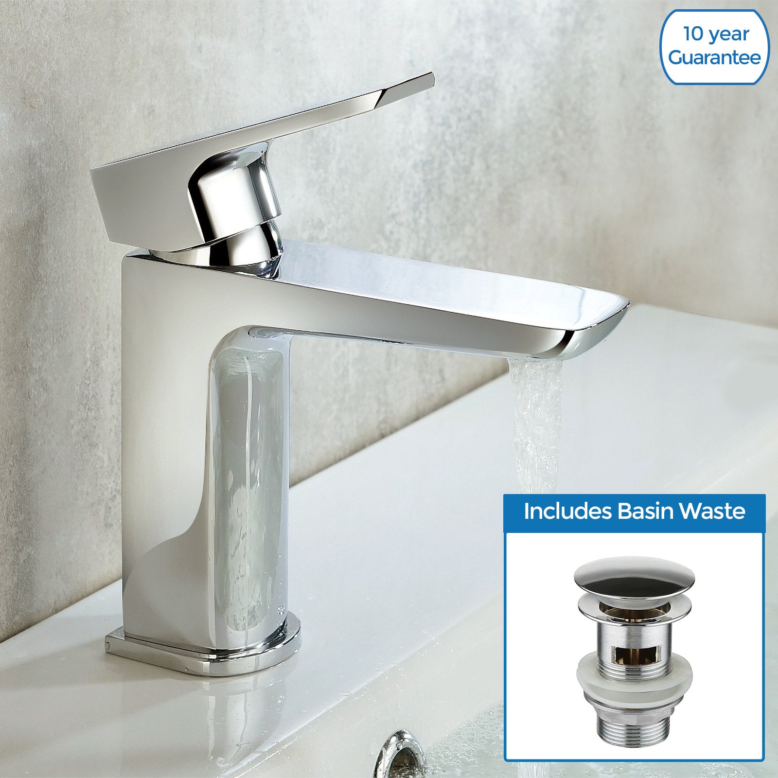 Kenson Luxury Modern Bathroom Basin Sink Mono Mixer Single Lever Tap