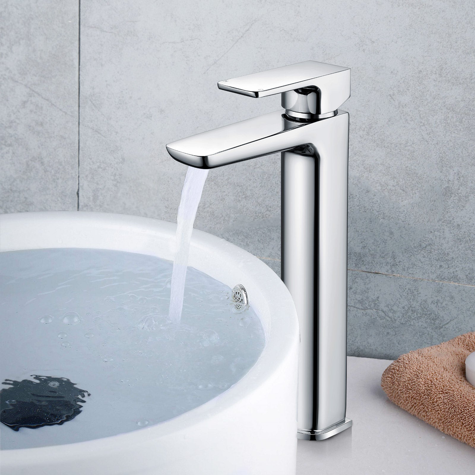 Astra Modern Countertop Chrome Tall Square Basin Mono Mixer Tap