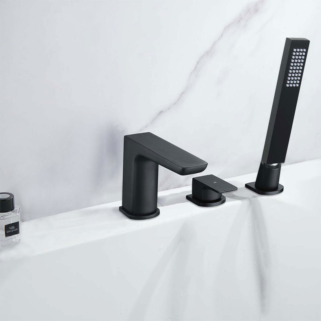 Astra Matte Black Bath Filler Taps With Shower Handset Mixer 3 Tap Hole