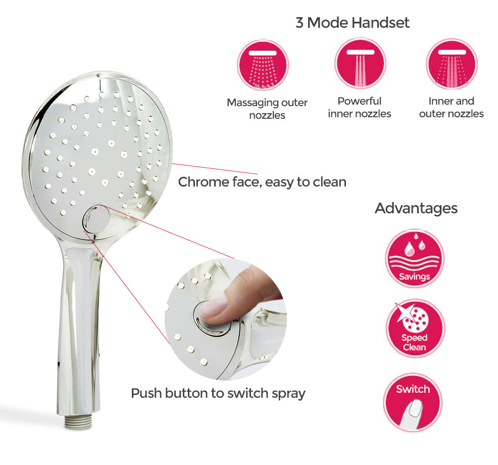 Calla Round Shower Head Handset 2 Way 3 Dial Concealed Thermostatic Mixer