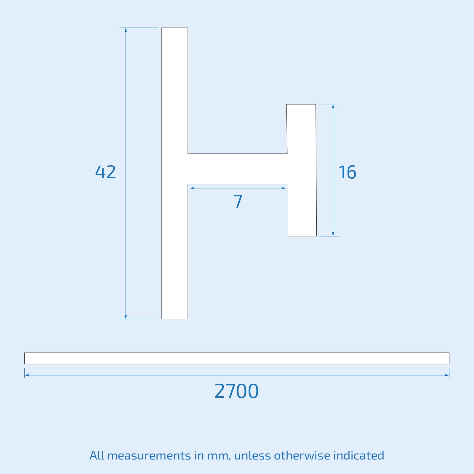 H Joint Chrome Cladding Trim 2700mm X 5mm