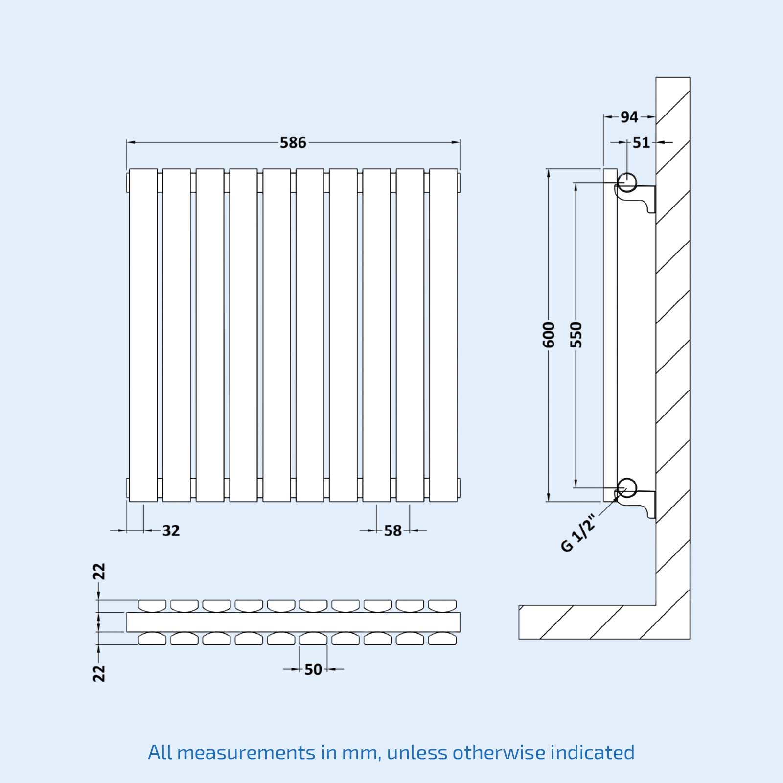 Sloane 600mm Double Panel Radiator Anthracite