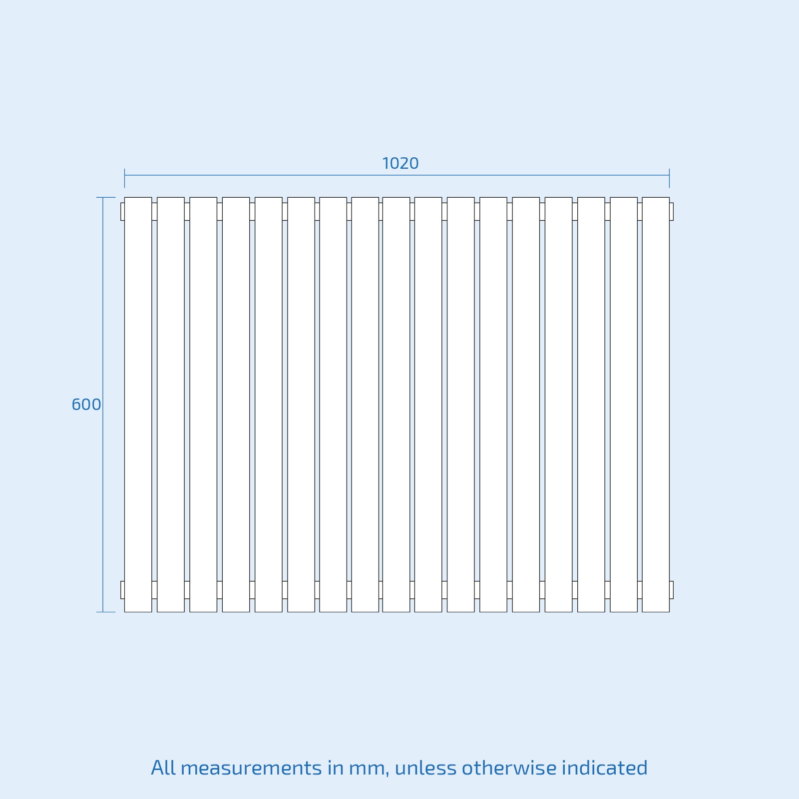 Horizontal Side Connection Radiator White Double Oval Tube 600 x 1020 mm