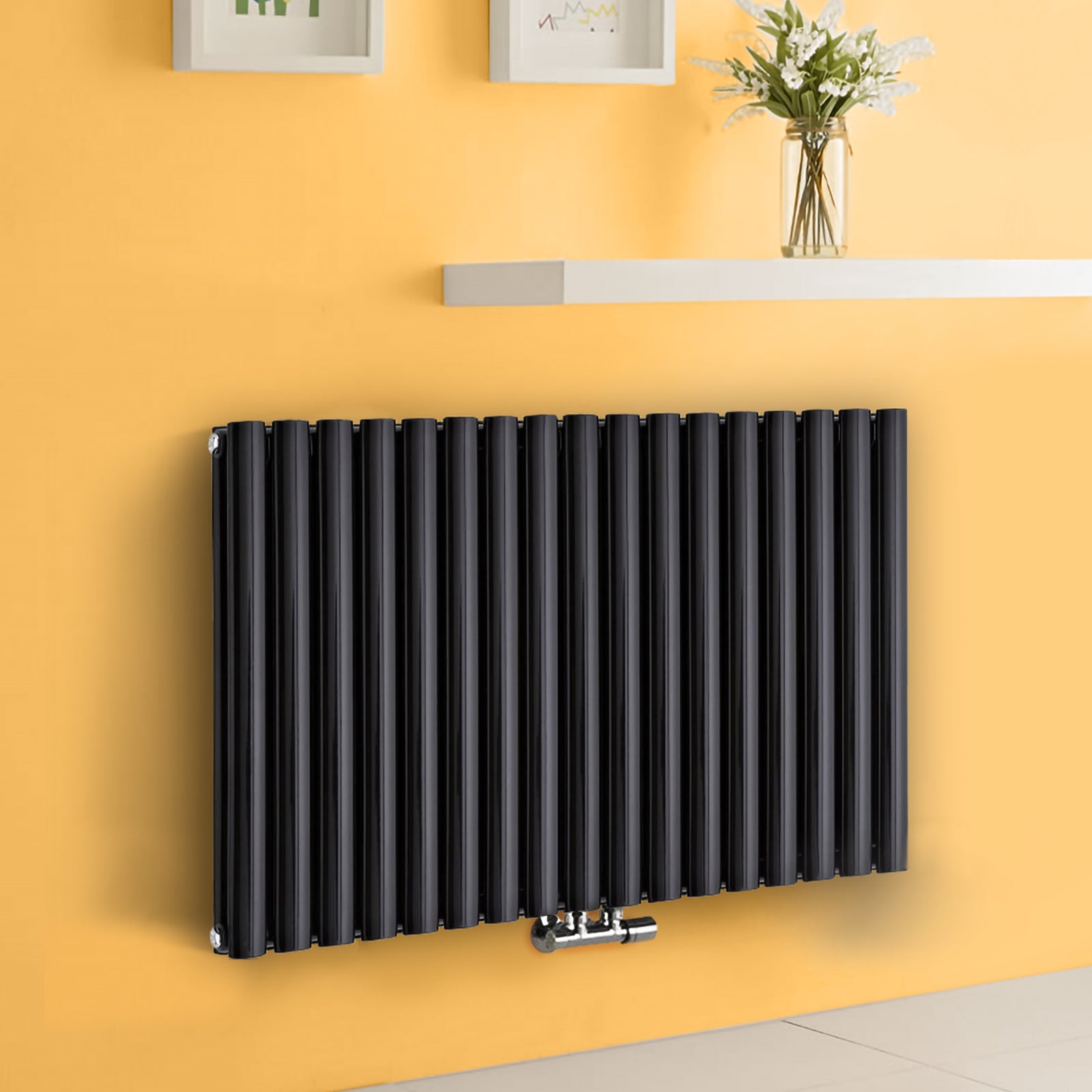 Horizontal Side Connection Radiator Black Double Oval Tube 600 x 1020 mm