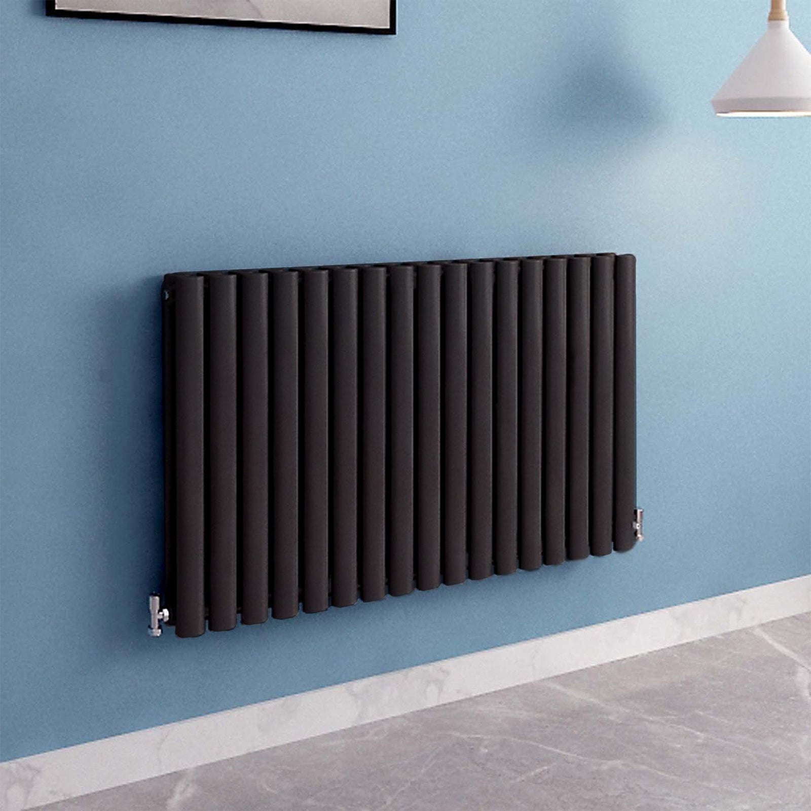Honeywell Double Oval Designer Horizontal Radiator 600mm H x 1020mm W - Matte Black