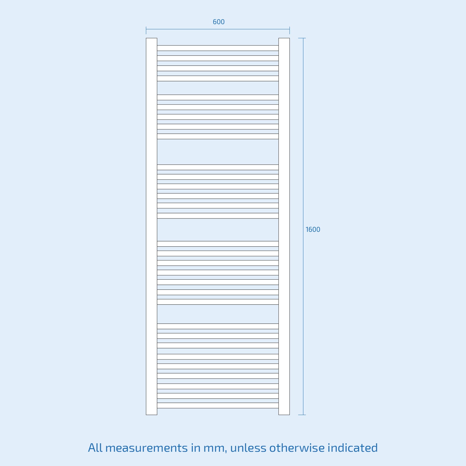 Vertical Central Connection Towel Radiator White Single Straight 1600 x 600 mm