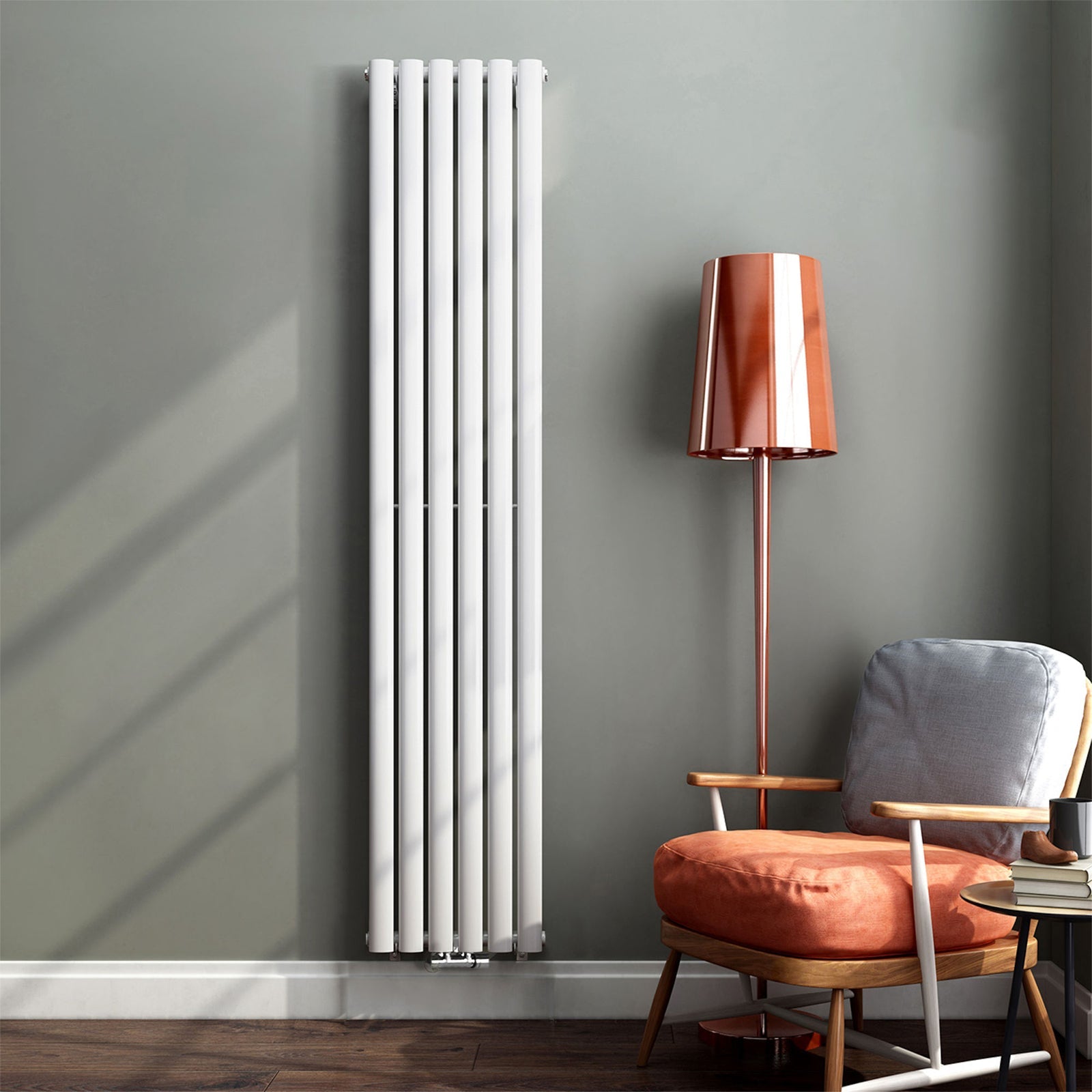 Vertical Central Connection Radiator White Double Oval Tube 1800 x 360 mm